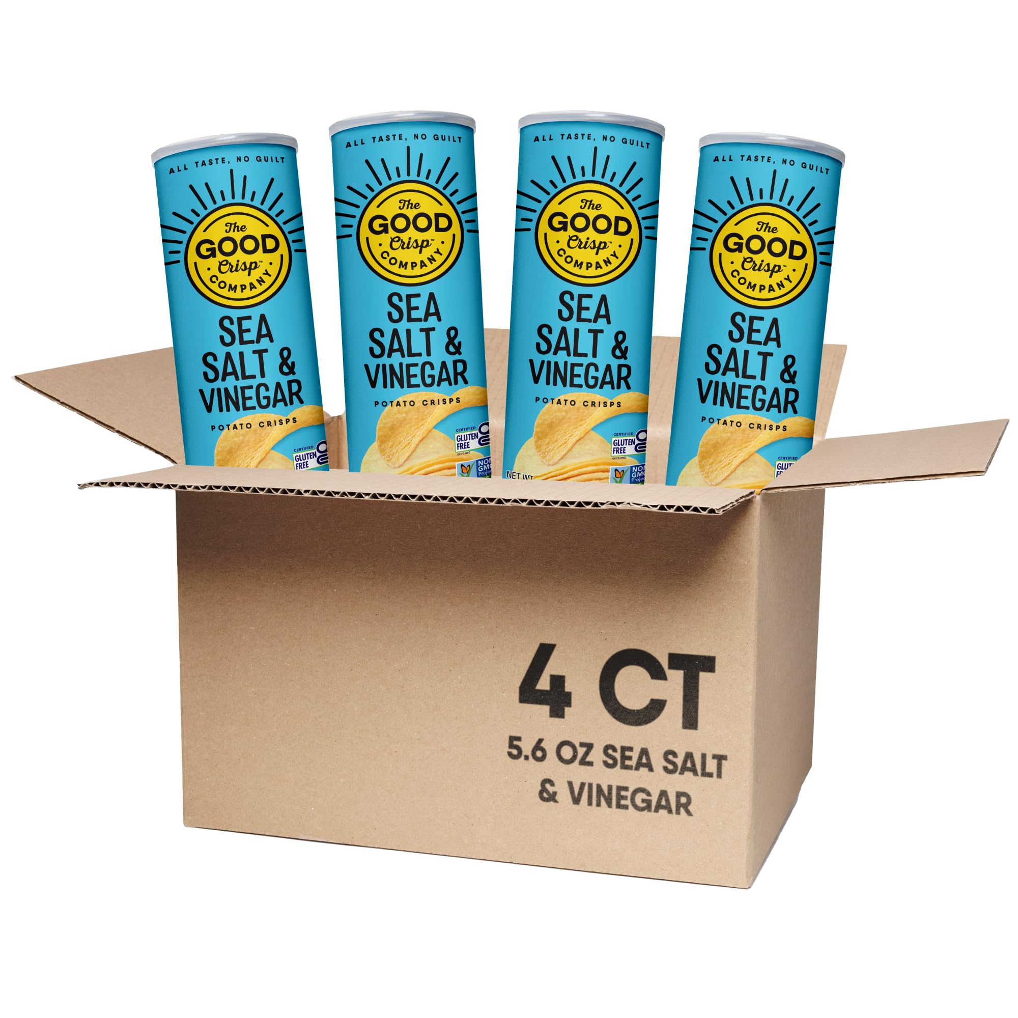 Salt & Vinegar Gluten-Free Potato Chips, 5.6 Oz Cans (Pack of 4), Non-GMO & Allergen-Friendly Snacks