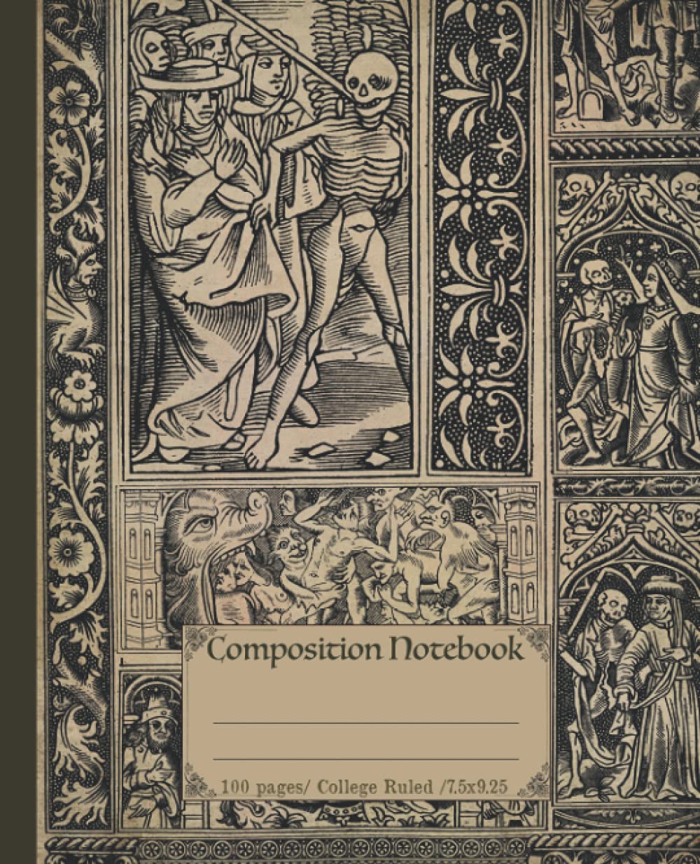 Composition Notebook: Creepy gothic halloween notebook for school. Vintage Medieval grim reaper notebook gift. College ruled.