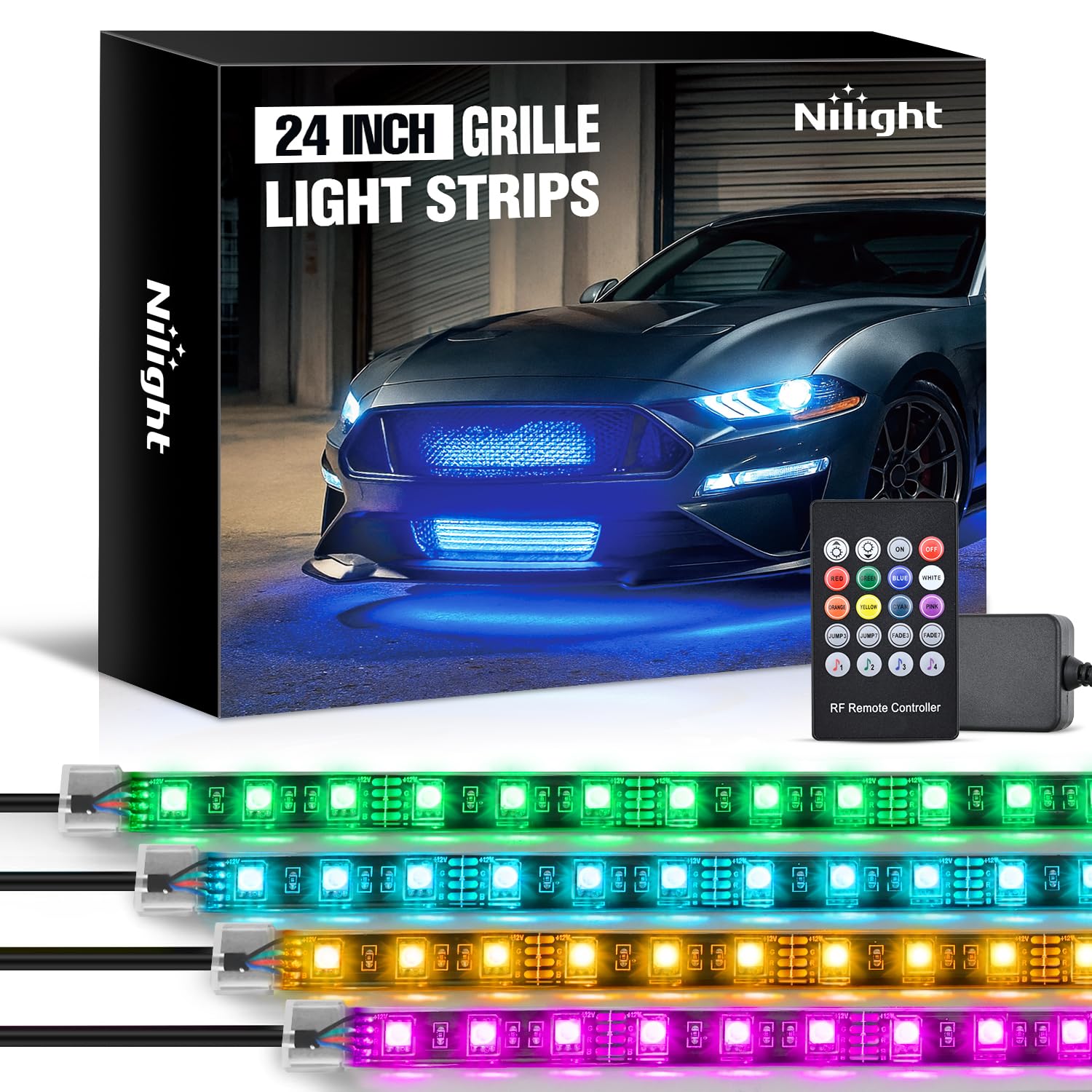 Nilight 4PCS 24" RGB LED Grille Light Strips with Wireless Remote Control