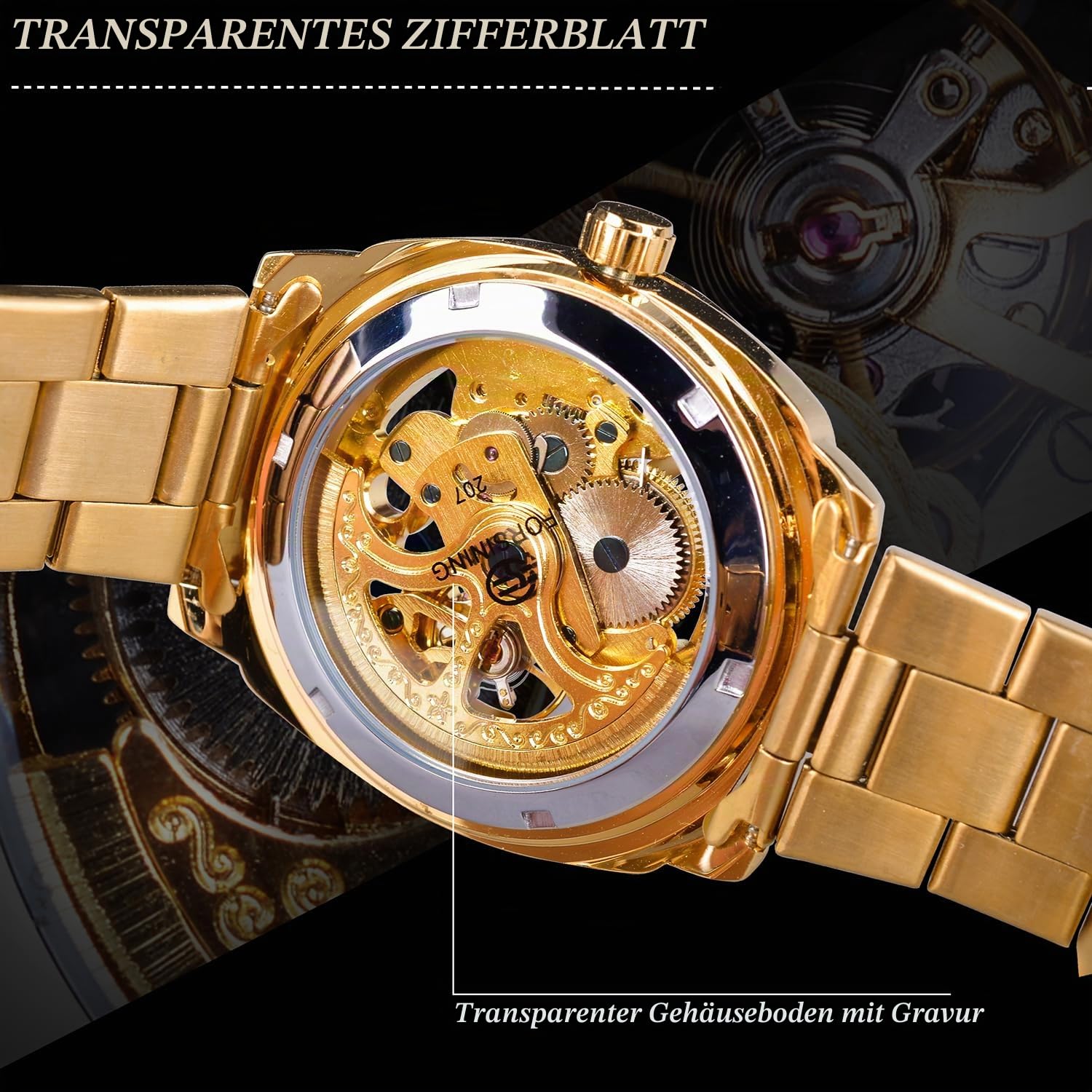 Forsining Retro Luxus Herren Automatik Mechanische Wirst Uhren Voll Goldene Blume Gravur Designer Skelett Uhr Männlich