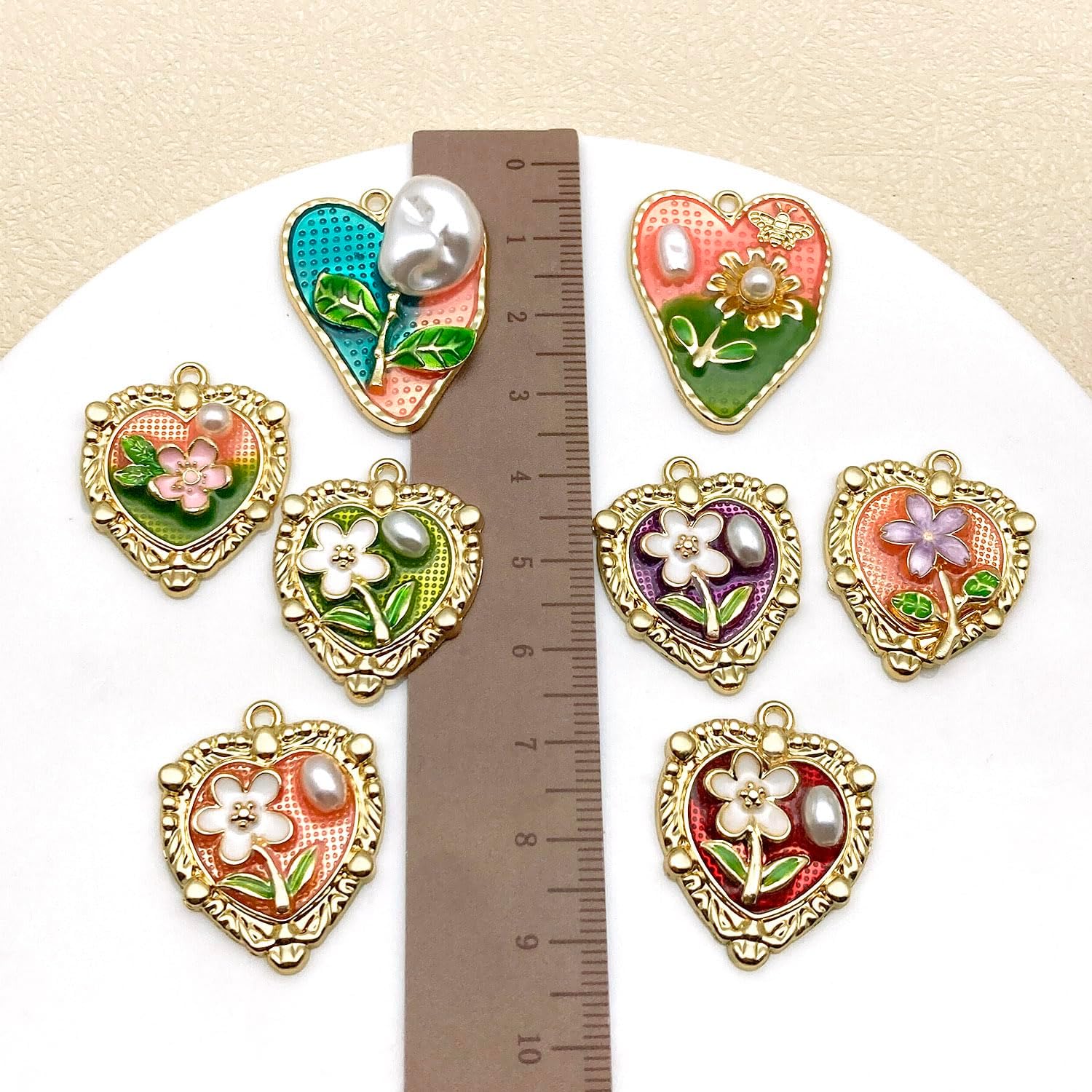 Youdiyla 8pcs Alloy Enamel Oil Painting Style Heart-shaped Flower Set Pendant Jewelry Making DIY Keychain Earrings Pendant Various Design Charms for Jewelry Making Bracelets Necklace(SN1116) - Image 6