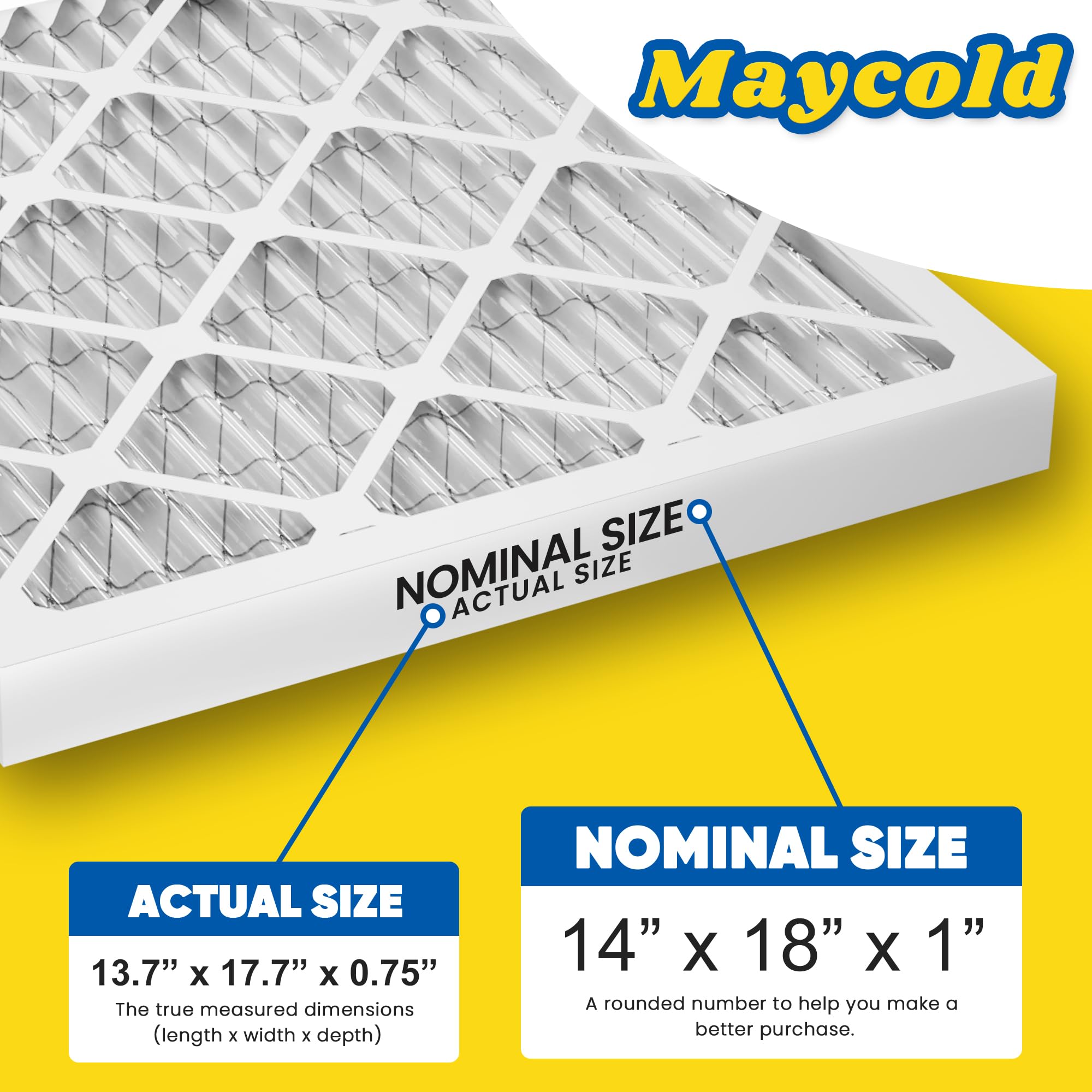 Maycold MERV8 - Filtro de aire de repuesto para horno chapado de 14 x 18 x 1, tamaño real: 13.7 x 17.7 x 0.75 pulgadas (14 x 18 x 1 (paquete de 6)