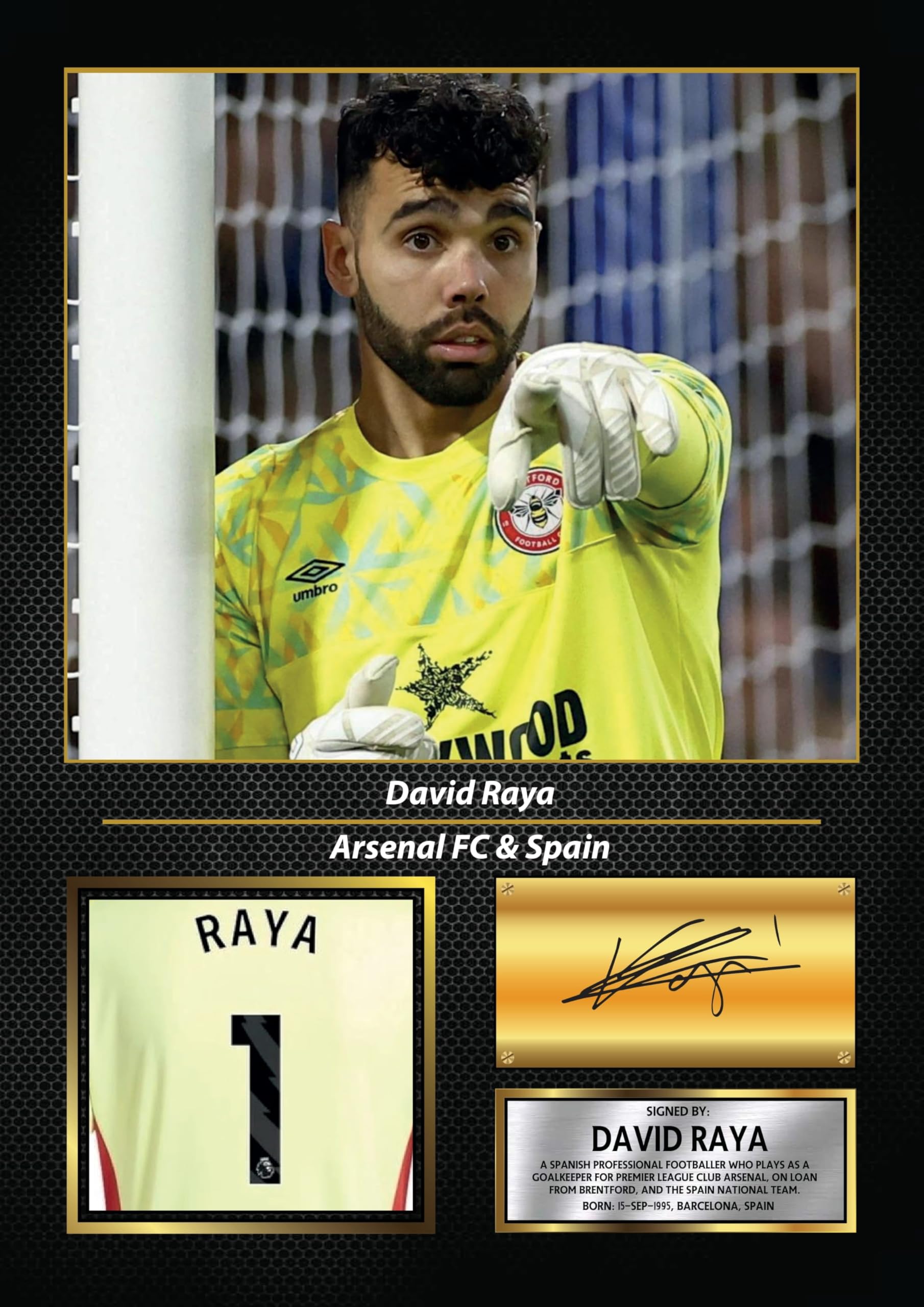 David Raya Printed Signed Poster – Arsenal FC & Spain Goalkeeper Tribute Wall Art – Premier League Football Memorabilia for Fans & Collectors, A4 Poster Print (297x210mm)