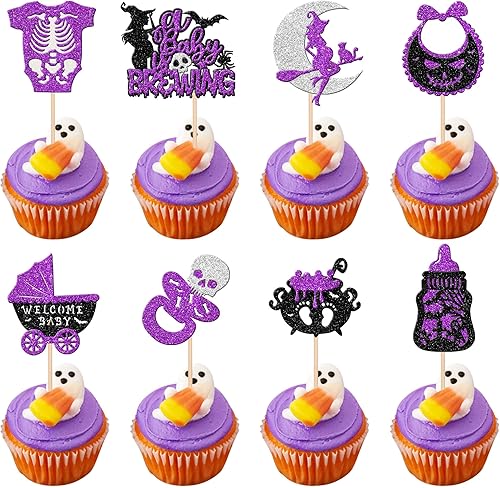 Miniatura 8 de 24 piezas de decoración de cuervo negro para cupcakes con purpurina de cuervo de Halloween para cuervo de terror temática de Halloween, fiesta de