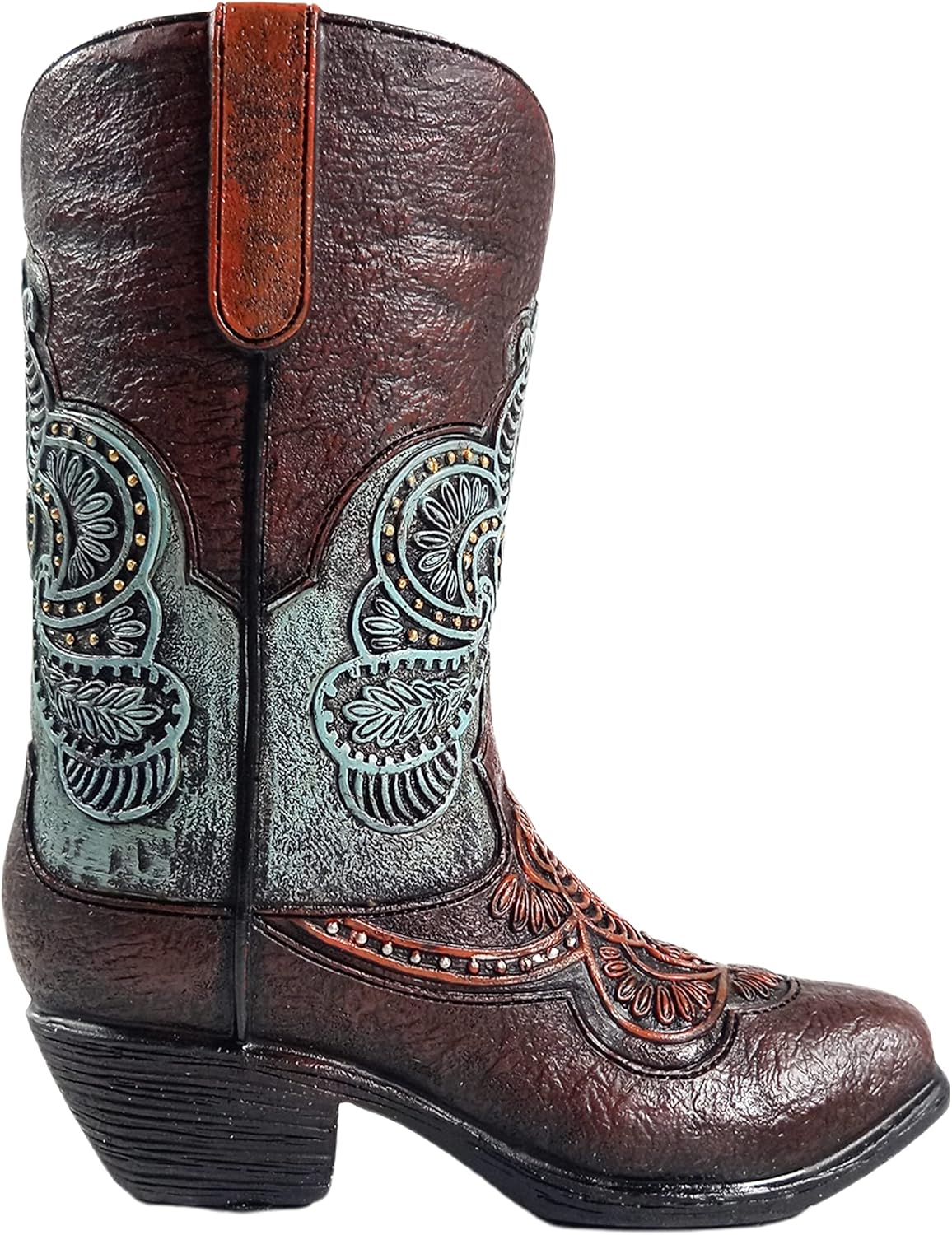 Urbalabs Western Cowboy Boot Vase 7 Inch Brown and Teal
