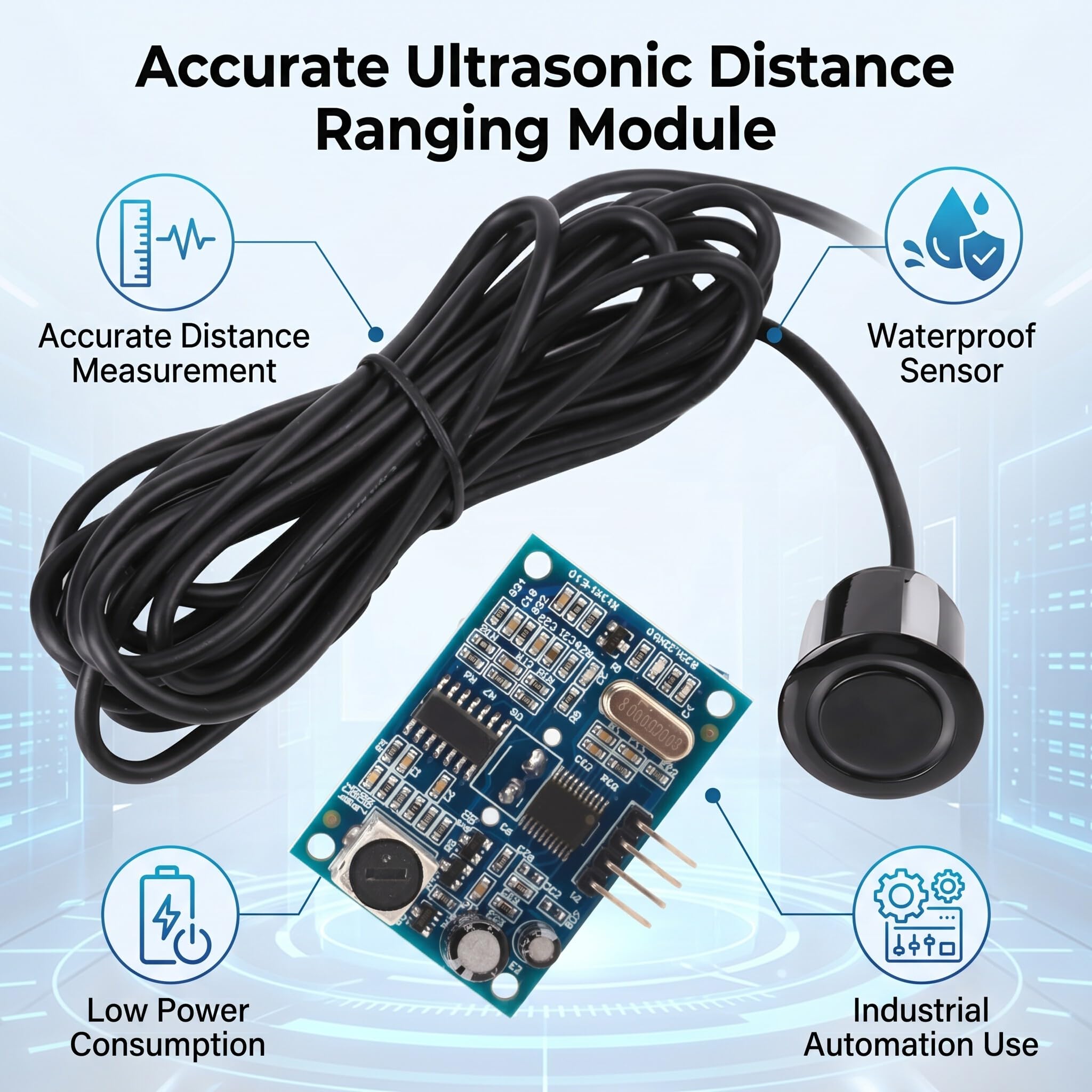 Ausla Sensor de Distancia Ultrasónico Impermeable, 5 m de Alcance, DC 5V, Módulo Transductor con Cable