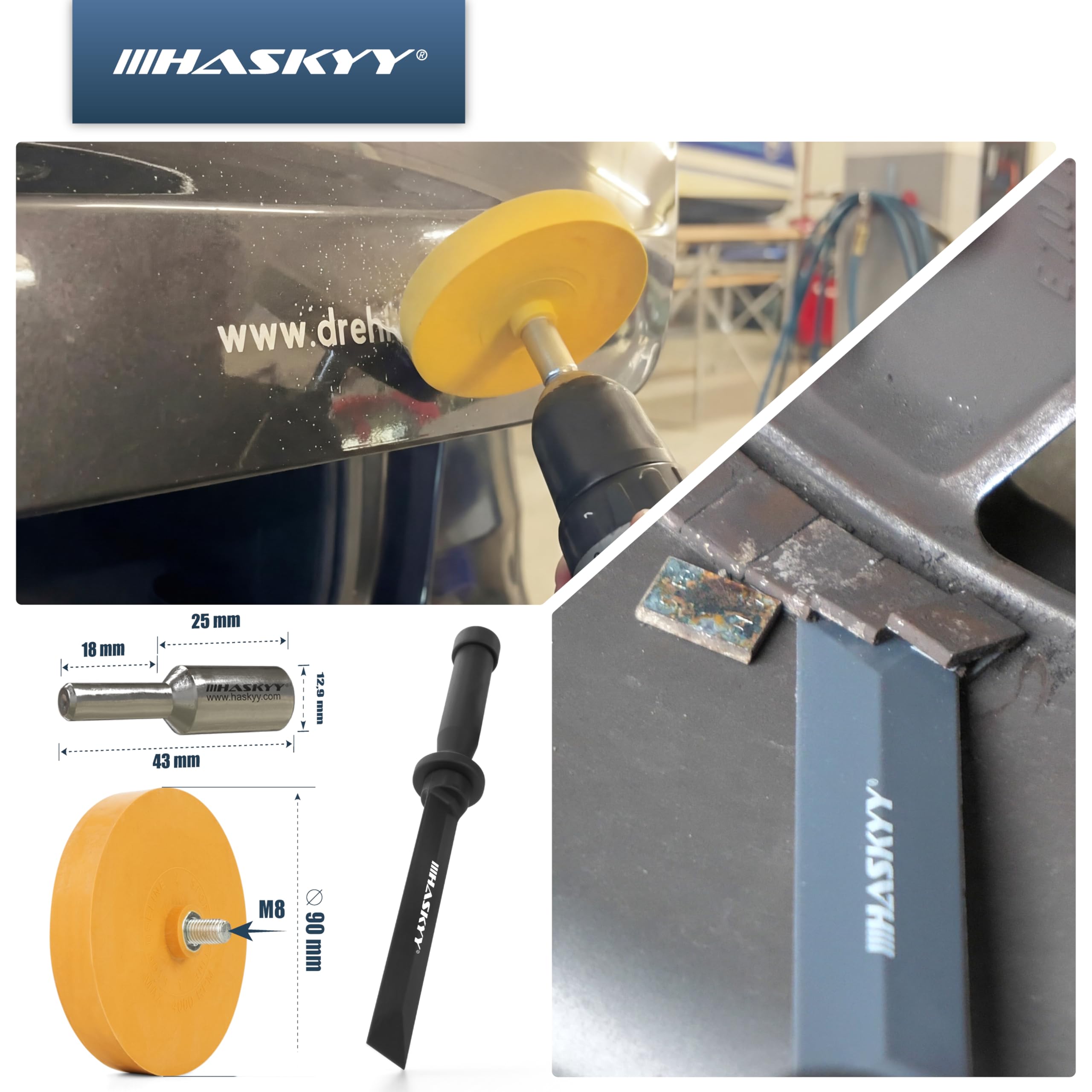HASKYY Kit Completo Montaje Neumáticos 336 pzs - Pasta Montaje Negra 3 kg, Pesas Equilibrado Adhesivas y de Golpe, Válvulas TR412/413/414/418, Alicate Pesas, Extractor Válvula, Borrador Adhesivo, Caja