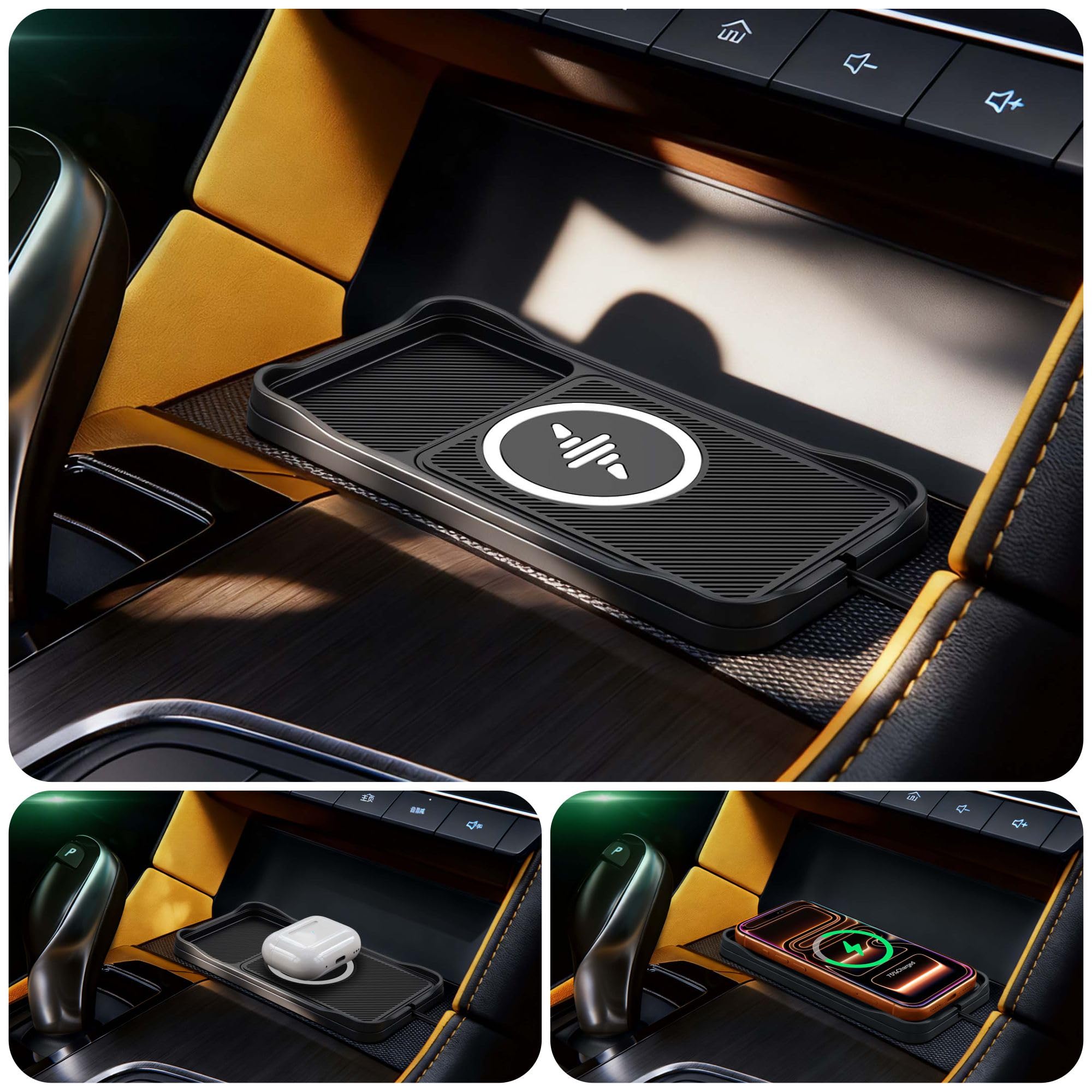 Caricabatterie wireless per auto, caricabatterie wireless per auto, caricabatterie per auto veloce, tappetino di ricarica antiscivolo per iPhone 17/16/15/14/13/12 Pro, SE3/SE2/XS/X/XR/8, cavo da 30 cm