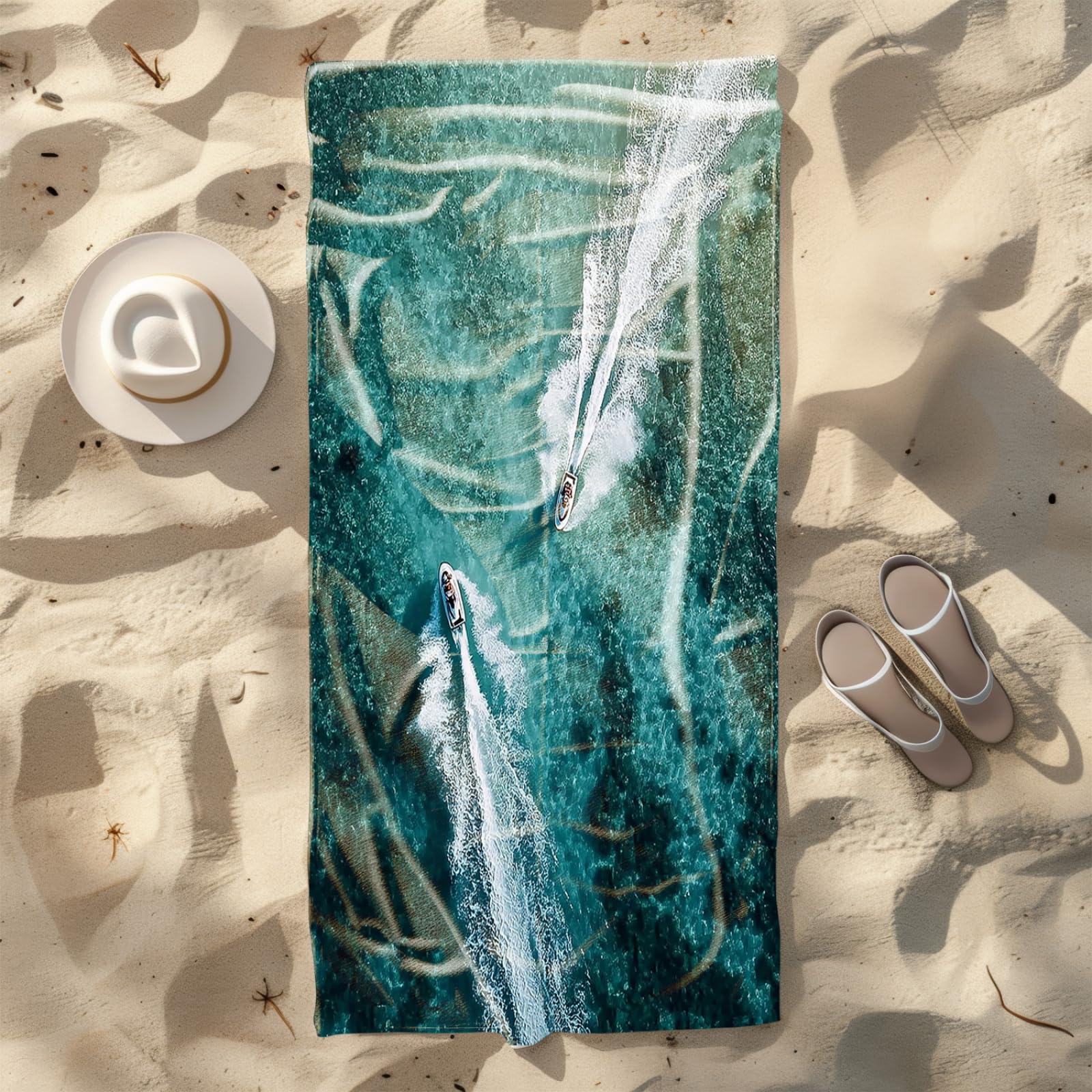 Genérico Toalla Playa 90X180 Buque Mar Verde Profundo Grande Toallas de Playa Microfibra Ligera Secado Rápido Sin Arena para Mujer Hombre Viajes Vacaciones Natación Camping