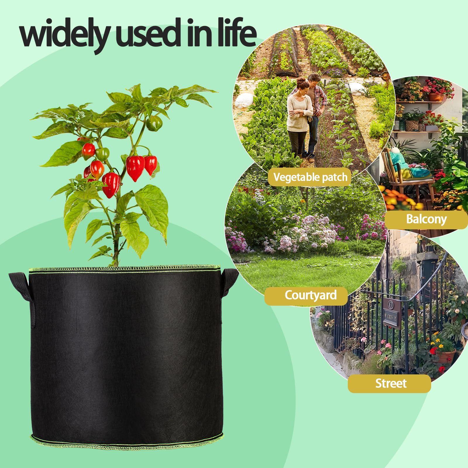 Paquete de 1 bolsa de cultivo de plantas de 100 galones, macetas de tela no tejida gruesa con asas, macetas de jardín duraderas para aireación de plantas, verduras y flores