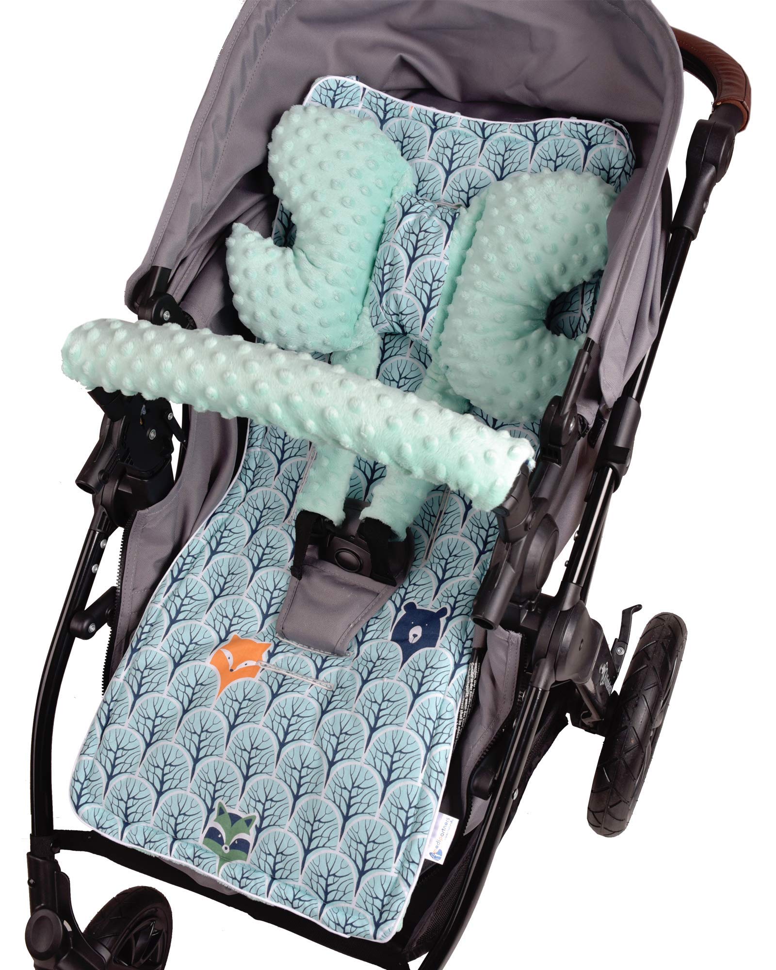 Medi Partners Universal Seat Cover for Pushchairs and Buggies Seat Cover Pushchair Seat Cover 5 Pieces Belt Pad + Play Arch Plush Cotton - Image 3