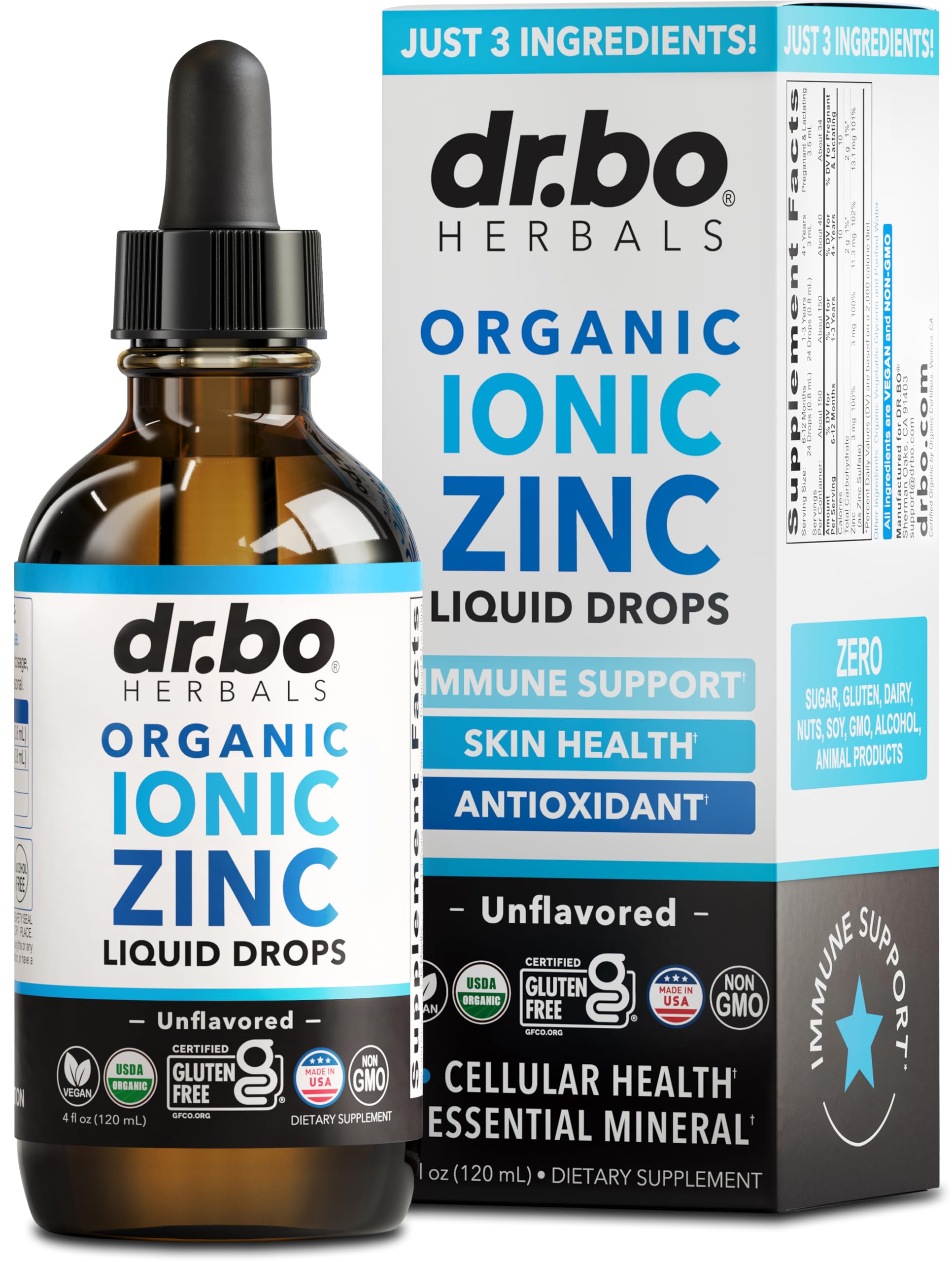 Zinc Supplements Liquid Drops Organic - Pure Organic Ionic Liquid Zinc Supplement Drops for Kids, Adults, Women & Men - Vegan, Skin Immune Support Supplements for Toddler Kids, Adults, Women, Men 4 Oz