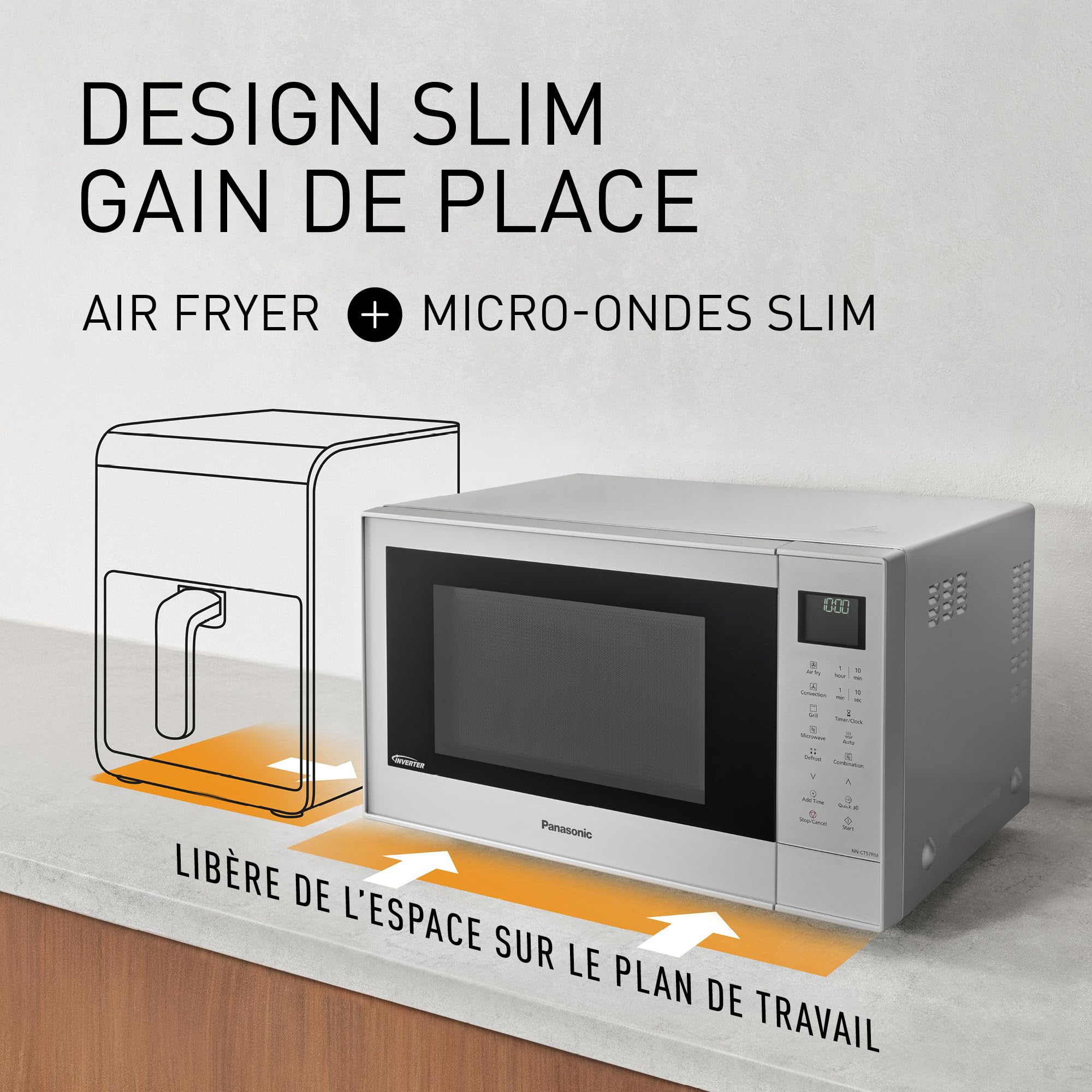 Panasonic NN-CT57RMEPG Four à Micro-Ondes combiné 4-en-1, 27 L avec mode Airfryer, Inverter 1000 W, Gril 1300 W, Chaleur Tournante, 19 Programmes Automatiques, panier de cuisson airfryer, Argenté