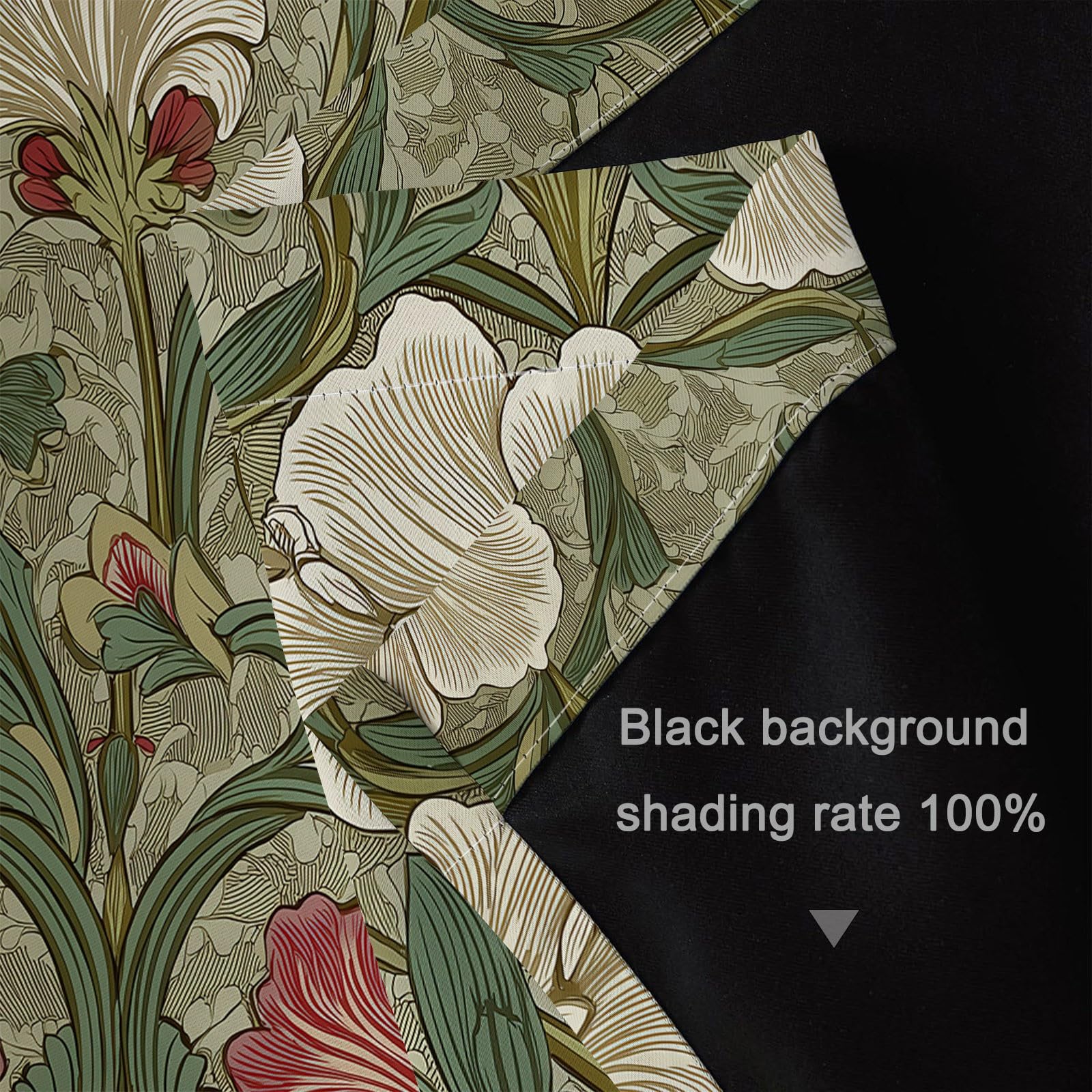 Rideaux Occultants William Morris Rétro Fleurs - Anti Chaleur Rideaux à œillets pour Chambre à Coucher, 2 Panneaux Isolation Thermique Rideau de Fenêtre pour Salon 70 L x 160 H cm, Vert Foncé