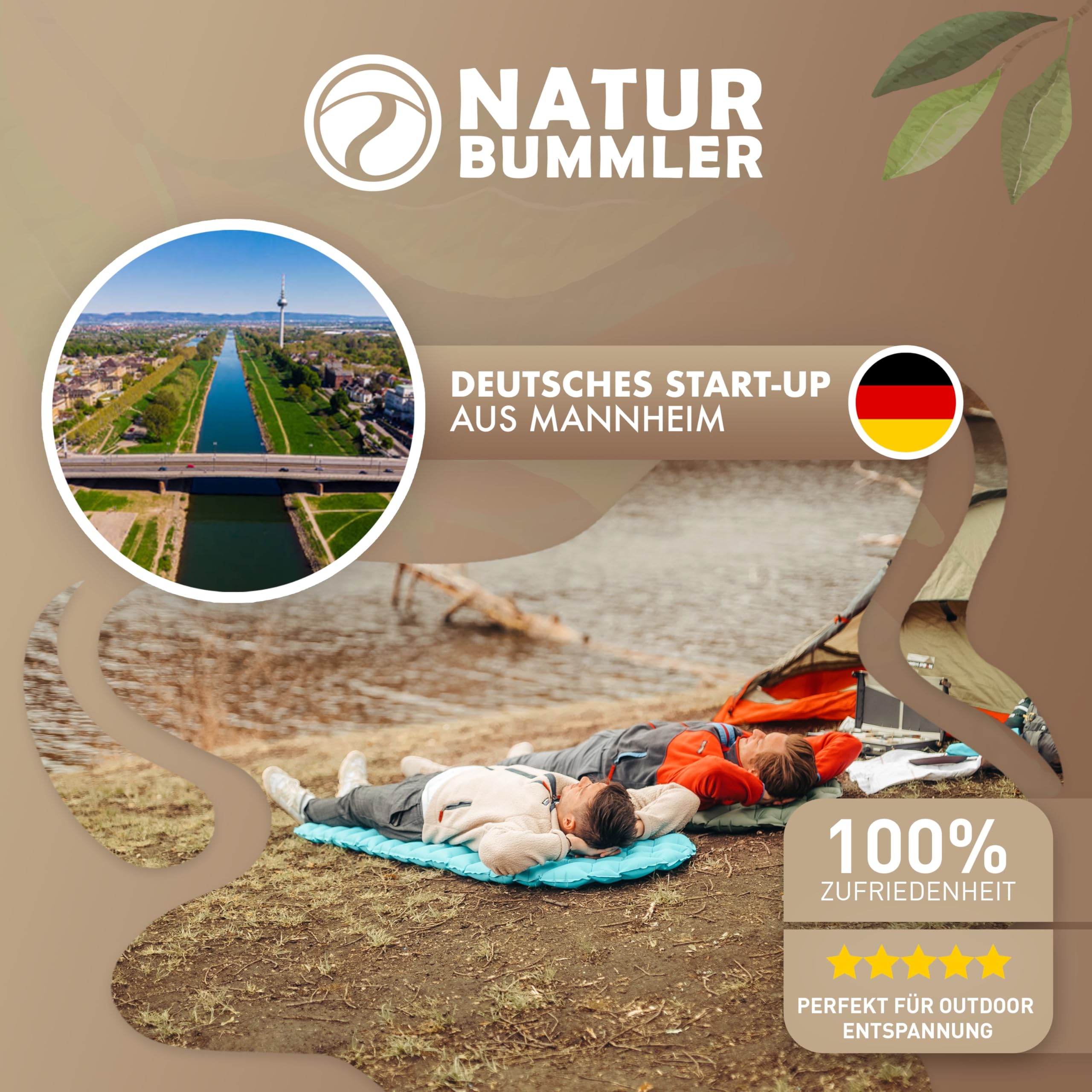 NATURBUMMLER Isomatte Camping [590g] Aufblasbare Luftmatratze & Schlafmatte (Ultraleicht & faltbar) Campingmatratze 195x56 cm, perfekt für Outdoor, Trekking & Wandern
