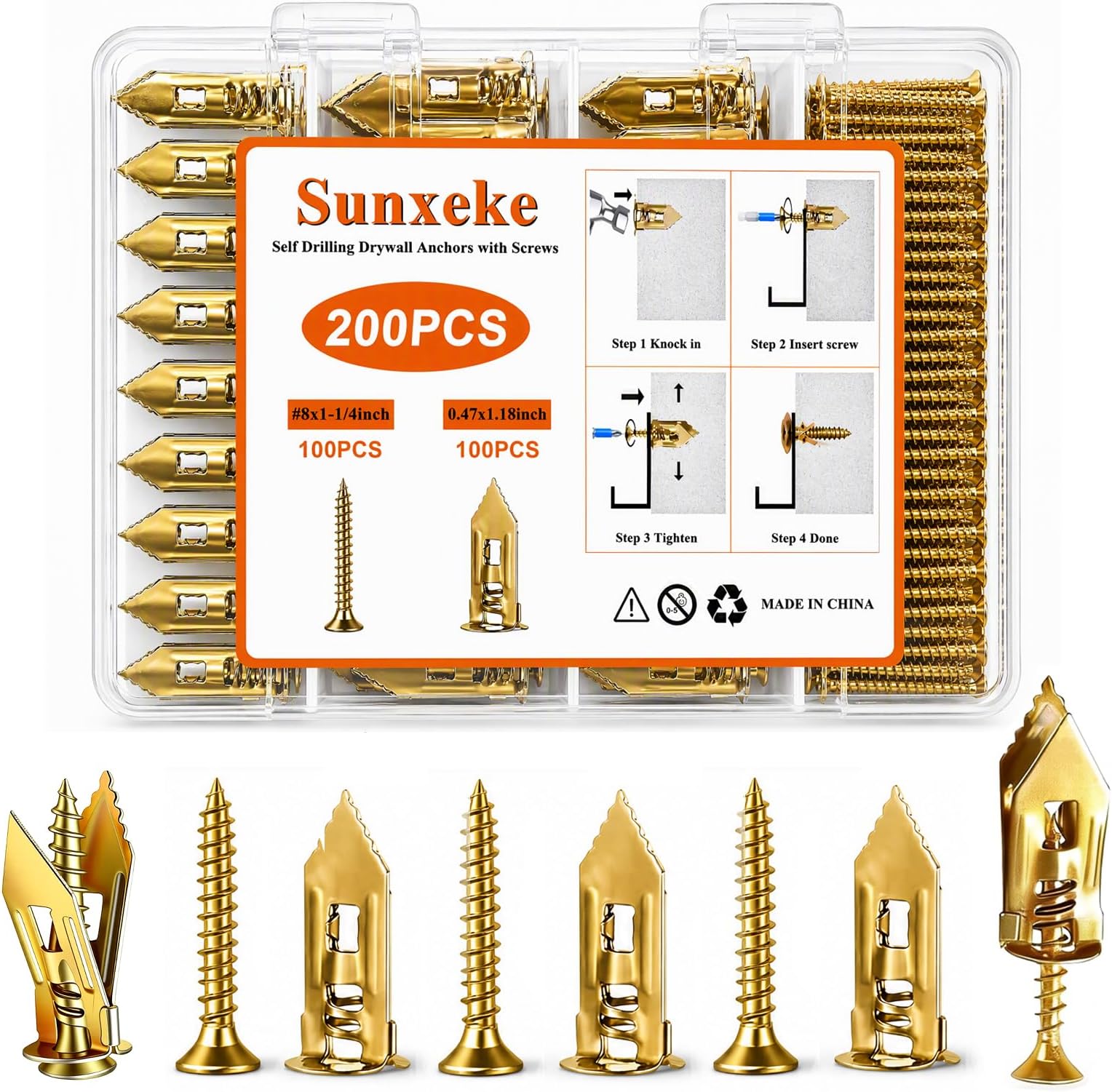Self Drilling Drywall Anchors and Screws Kit, 200PCS