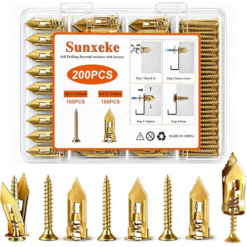 Self Drilling Drywall Anchors and Screws Kit, 200PCS