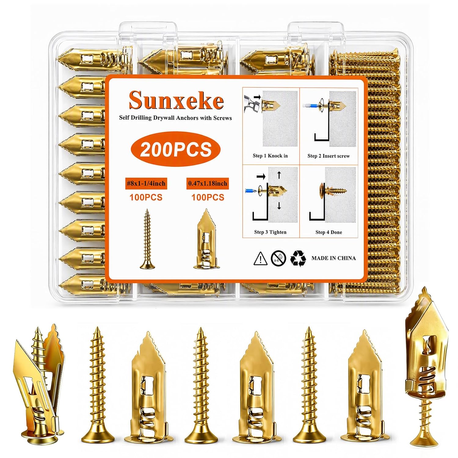 Self Drilling Drywall Anchors and Screws Kit, 200PCS