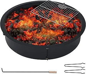 36 inch Fire Pit Ring for Outside, Heavy Duty Metal Steel Round Firepit Rim Insert for DIY Fire Pits, Outdoor Above or In-Ground, Camping Garden Patio Backyard