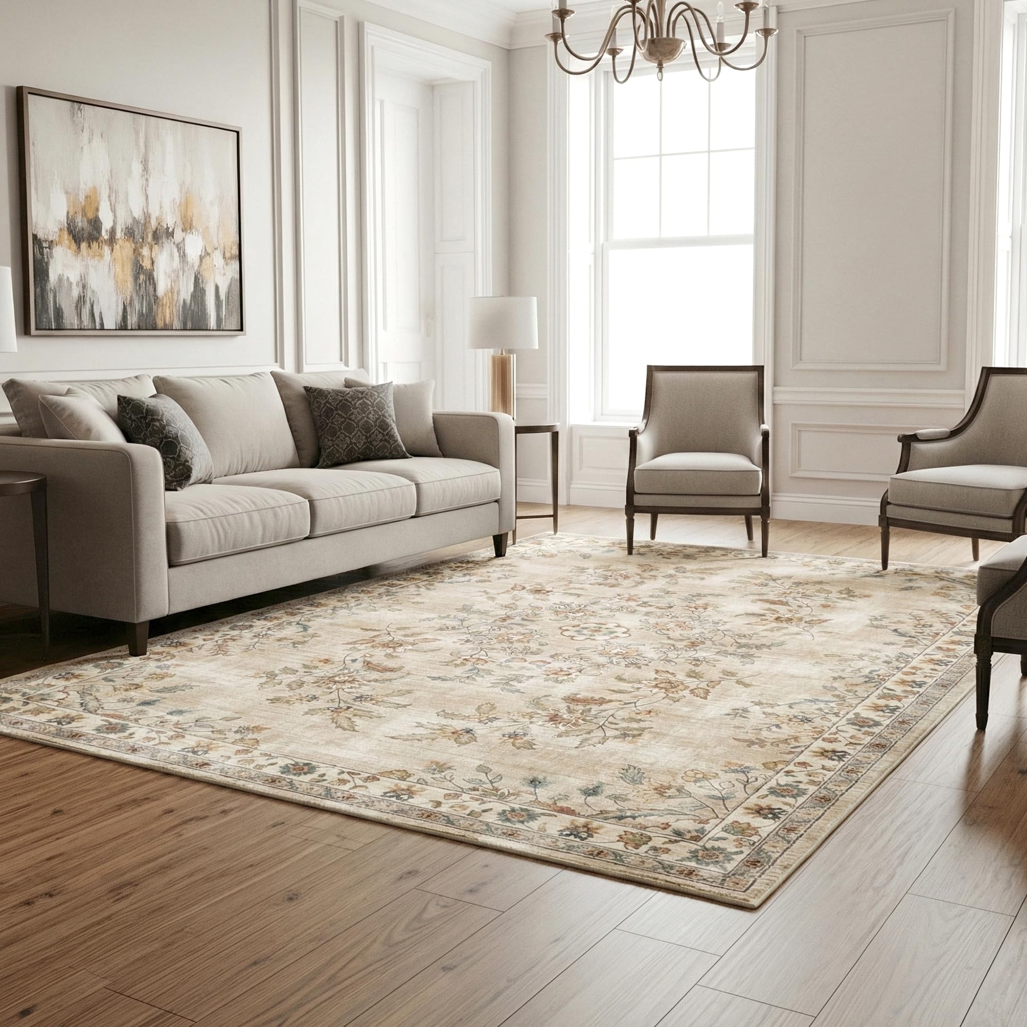 Fake - Gertmenian Indoor Easy-Care & Washable Area Rug – 5x7 Standard, Ideal for High Traffic Areas in Living Room, Bedroom, Entryway – Casper Cream Multi, 23213