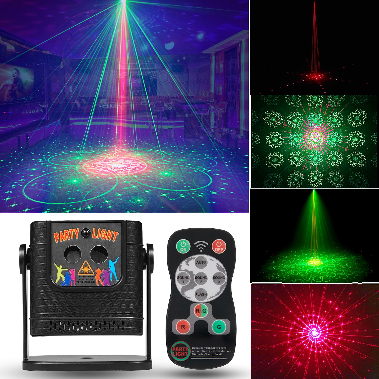 Mini Laser Light Patterns Projector, Party Lights Dj Disco Lights, Sound Activated with Remote Control for Car Parties Decorations, Gift for Adult (3.2 * 3 * 2.3 inchs)