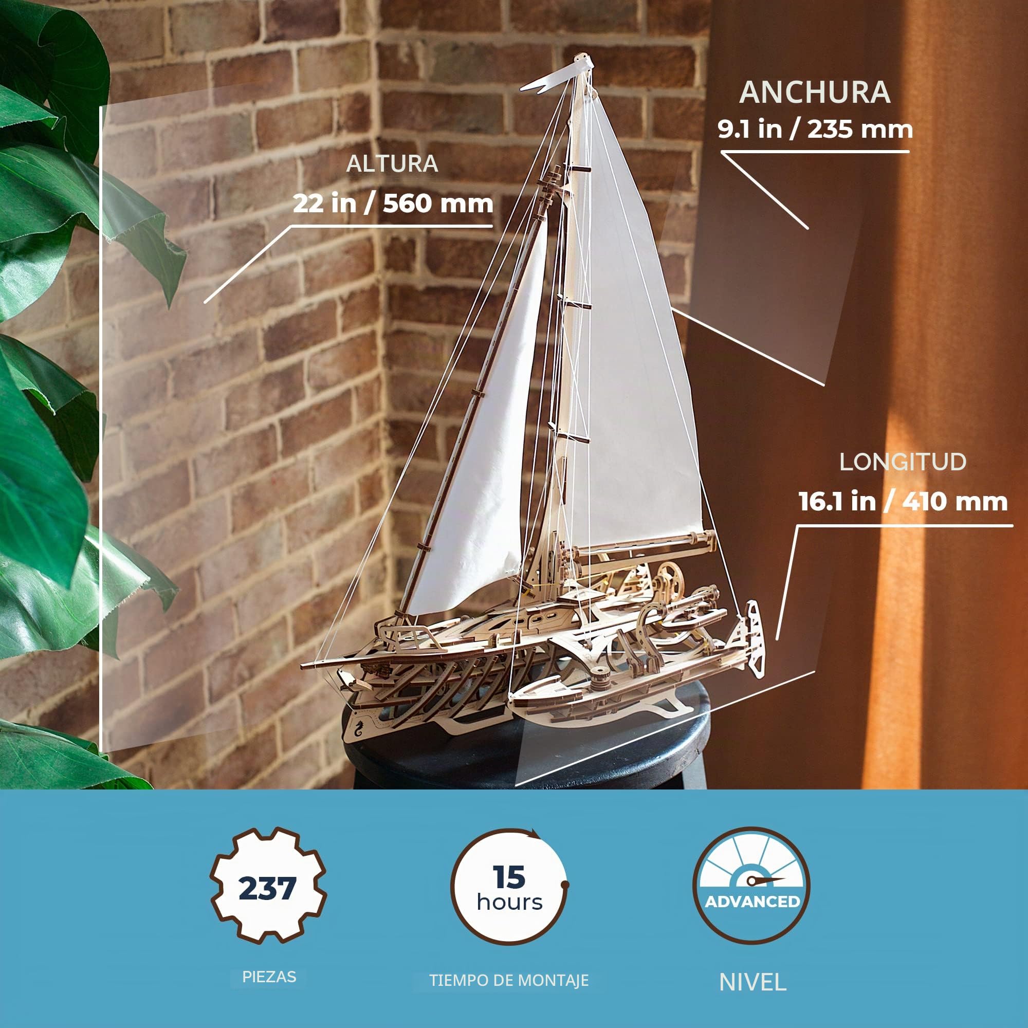 UGEARS Trimarán Merihobus - Puzzle 3D Modelo Mecánico de Madera DIY Maqueta para Construir el Barco