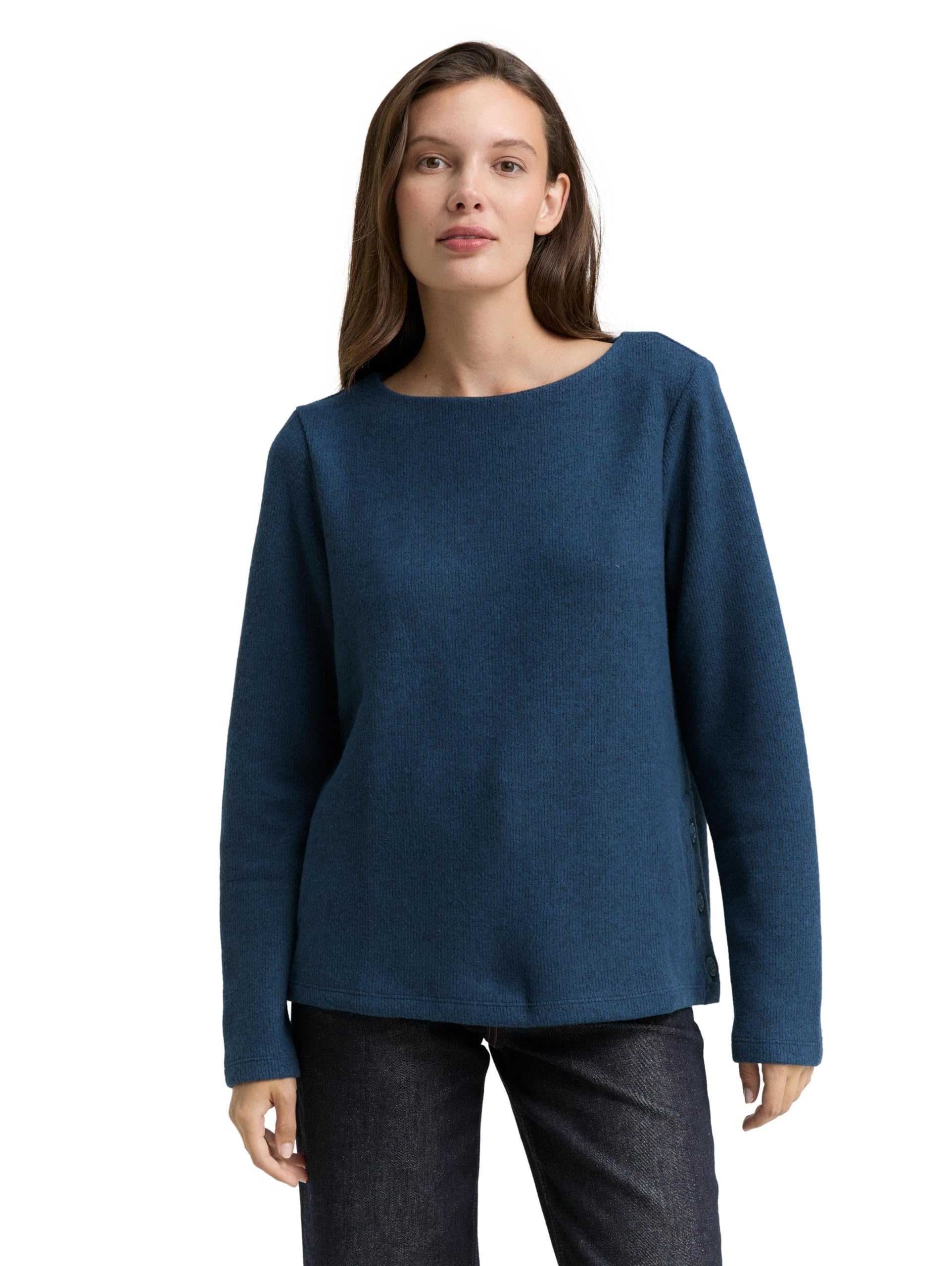 Tom Tailor Damen 1043760 Plussize Cosy Sweatshirt mit Knöpfen