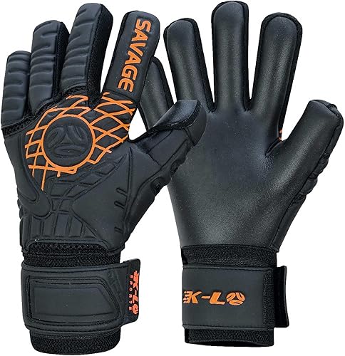 K-LO - Guantes de portero de fútbol Savage Blackout (unisex, juvenil, niños y adultos) - Salvajes de dedos para protección Palma de agarre fuerte