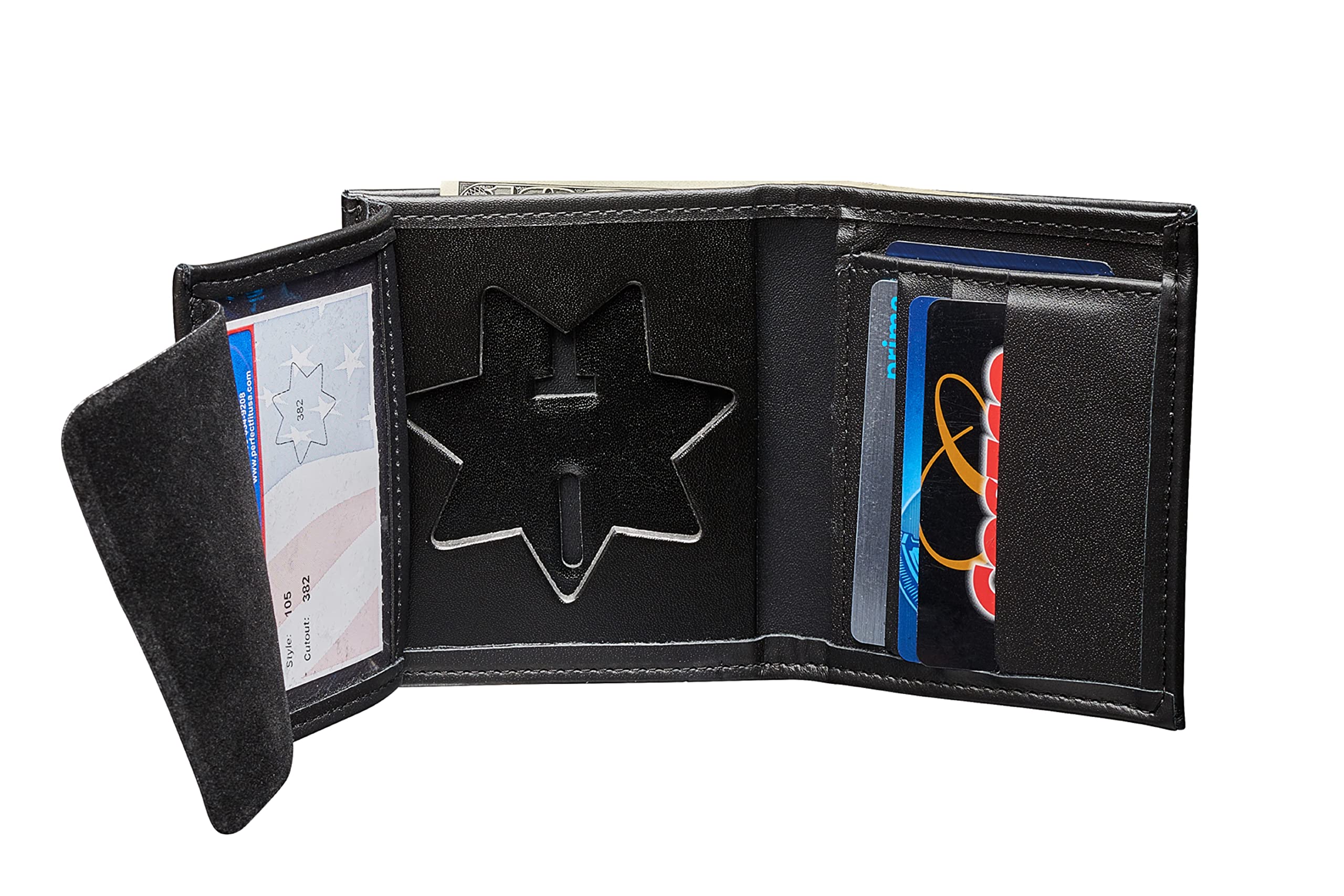 Perfect Fit Shield Wallet For Arizona/San Francisco Corrections 7-Point Star Badge - Black Genuine Leather Bi-Fold