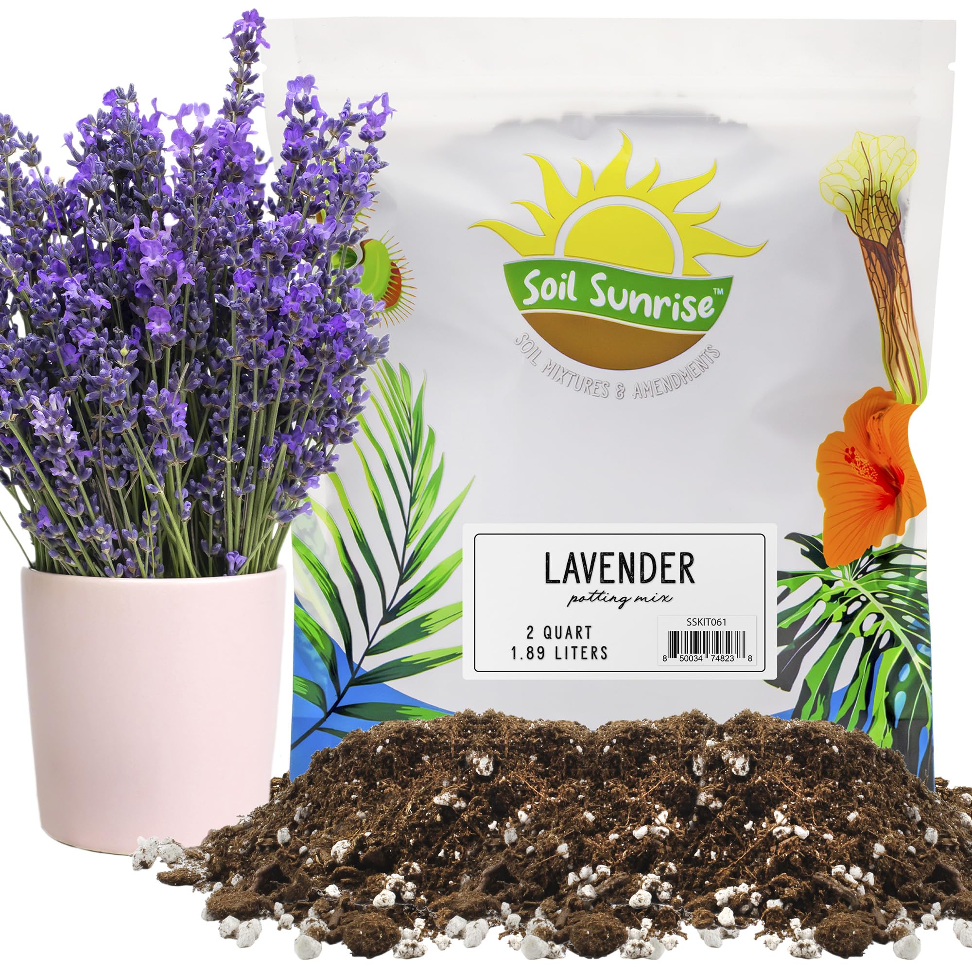Lavender Potting Soil Mix (2 Quarts), Indoor/Outdoor Container Gardening Blend for Lavender Herb Plants