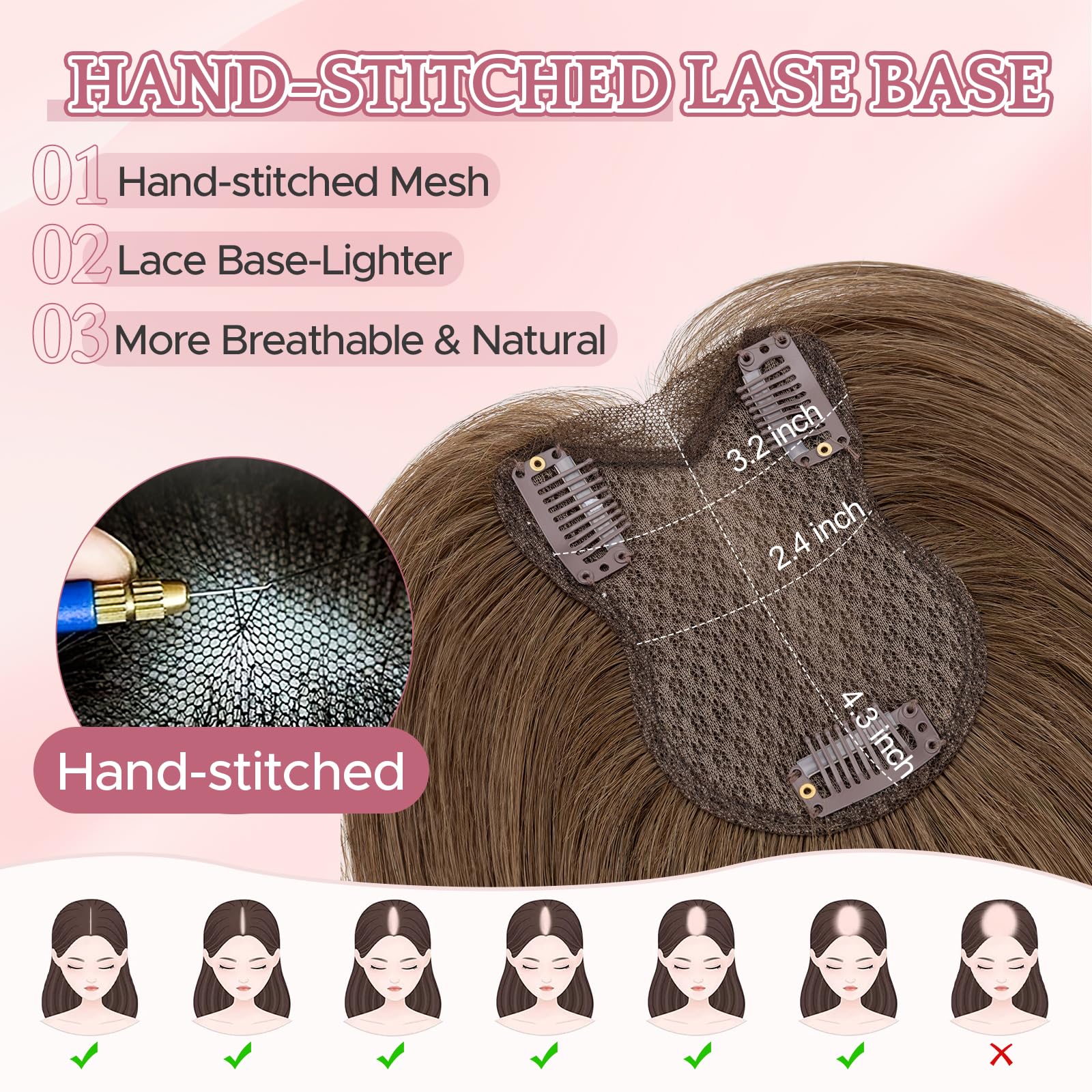 SEGOHAIR Hair Toppers for Women Human Hair Double-Layer Hand-Stitched 360°3D Coverage Lightweight - Image 3