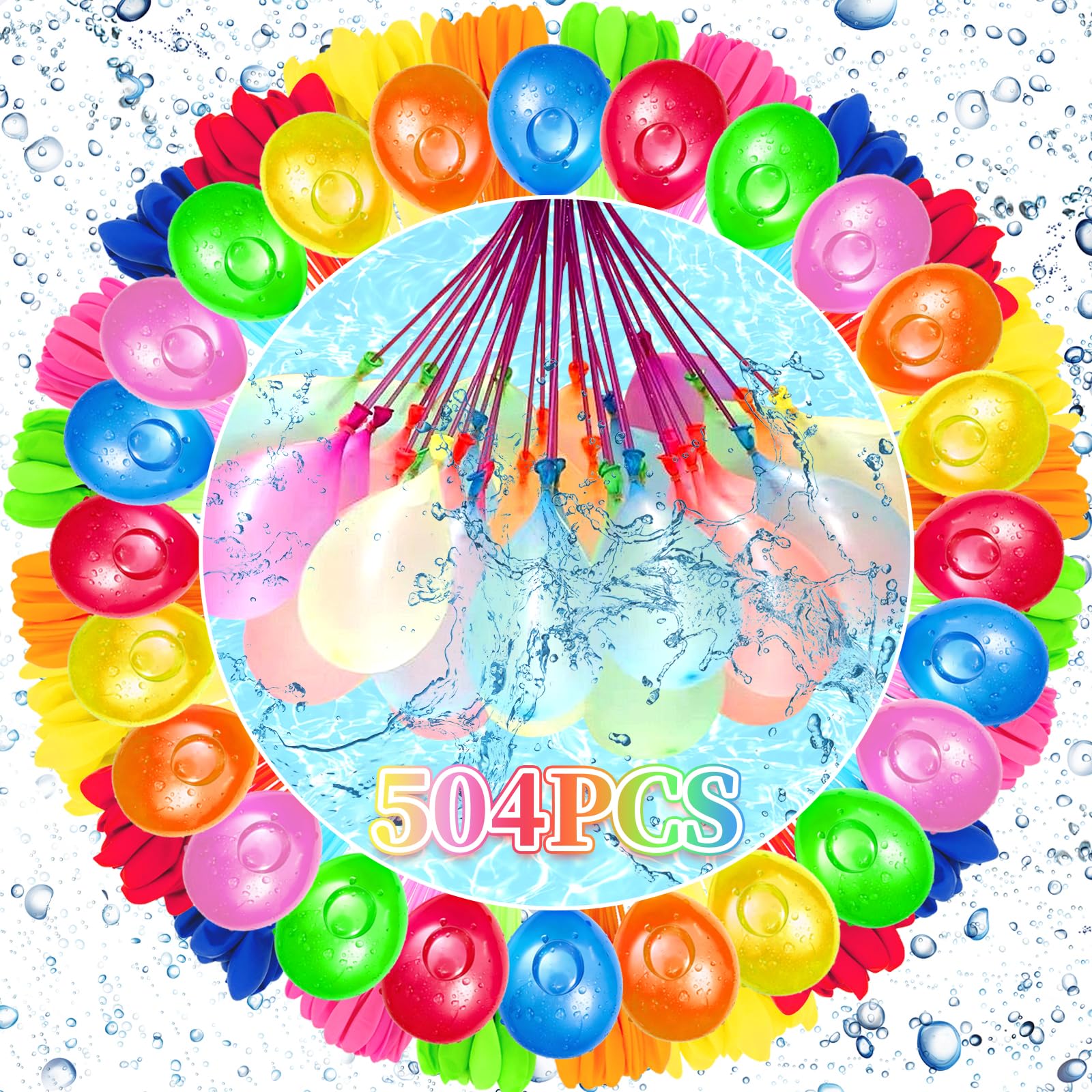 504PCS Rapid Fill Water Balloons, Self-Sealing Water Bombs for Kids，Eco-Friendly Summer Outdoor Toys, No Tying Needed, Fast 10s Fill, for Garden Beach Pool Party Water Fights