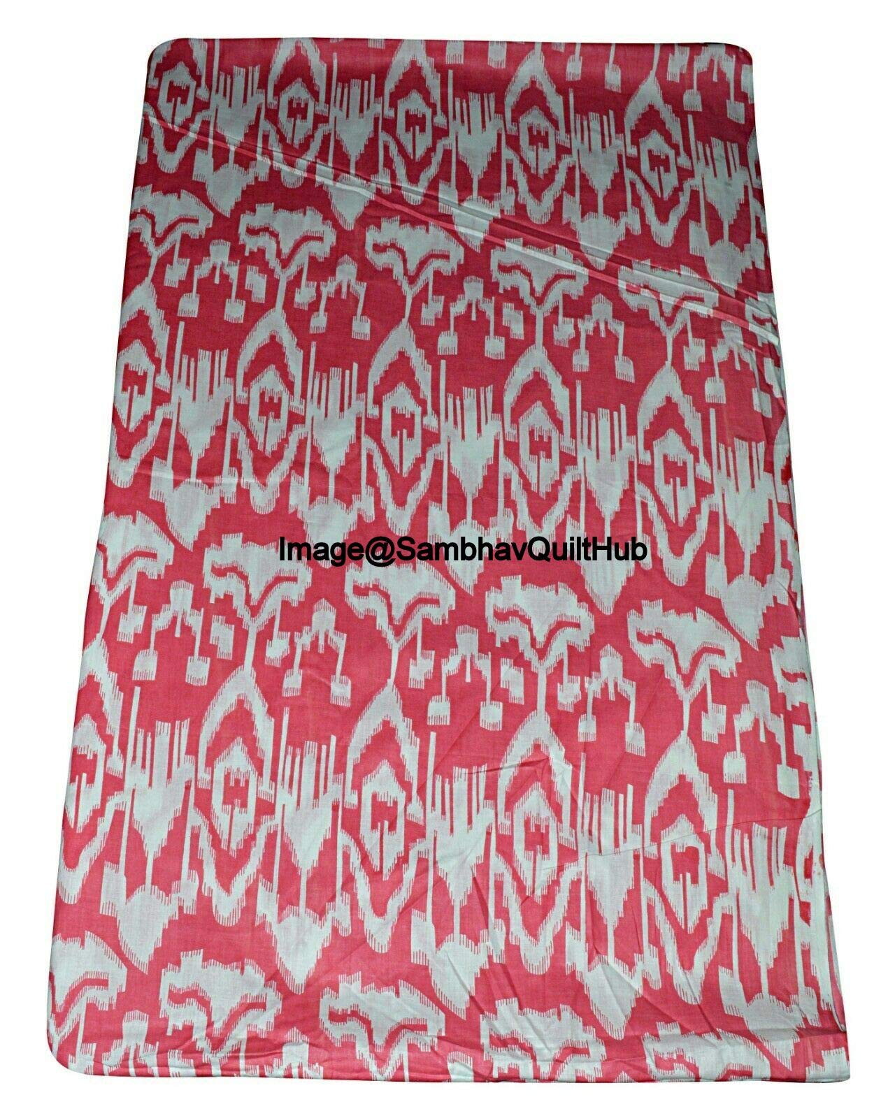 Handblock Printed Cotton Fabric - Sanganeri Floral Ikat Print For Dressmaking & Crafts 44" Wide
