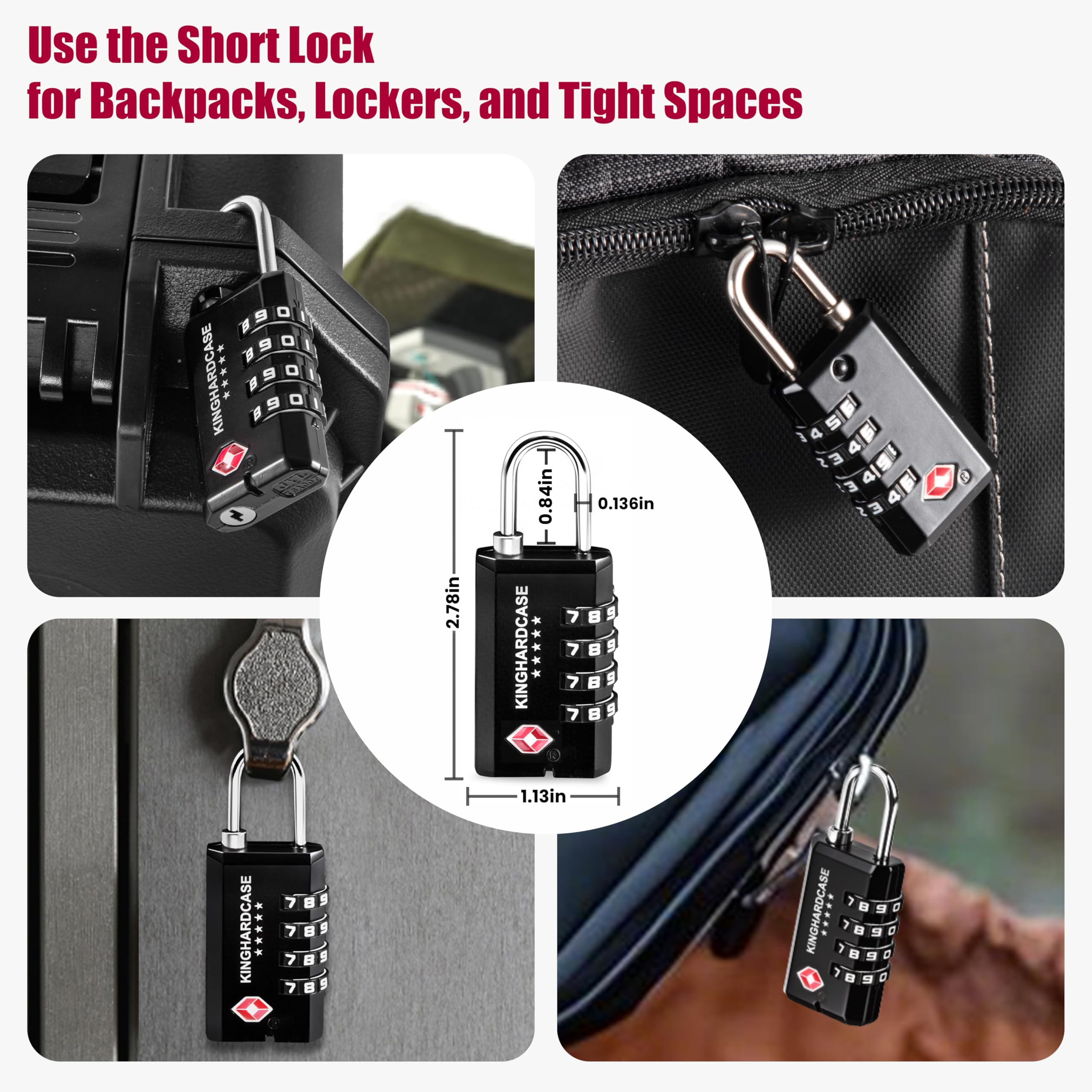 Kinghardcase Serratura lunga TSA a 4 cifre, confezione da 2 serrature per bagagli per viaggi aerei, sicurezza durevole e resistente al taglio per pistole, fucili, munizioni, design con codice