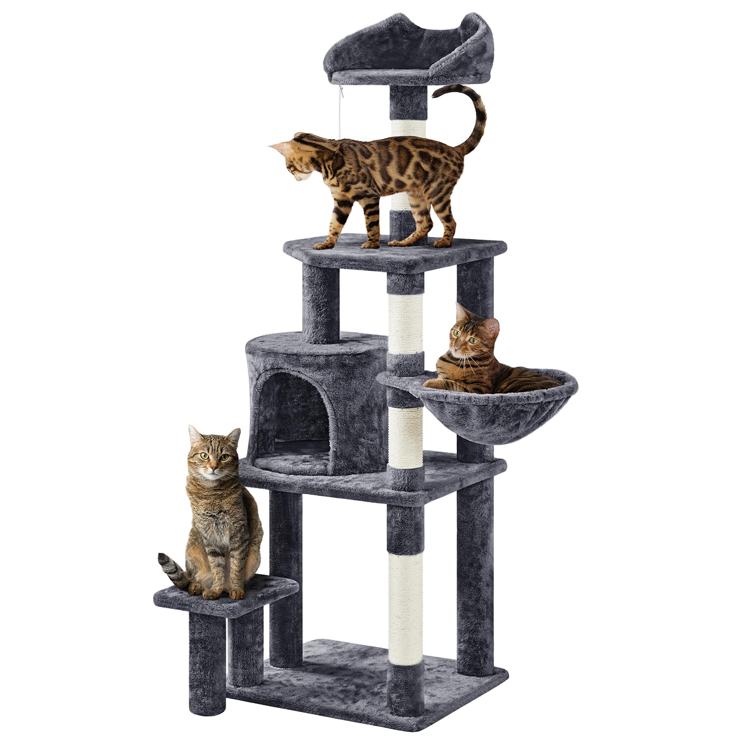 Yaheetech Árbol de Gatos con Plataforma Torre con Nido para 1-3 Gatos Medianos 48.5x40.5x145 cm Gris Claro Gris Oscuro