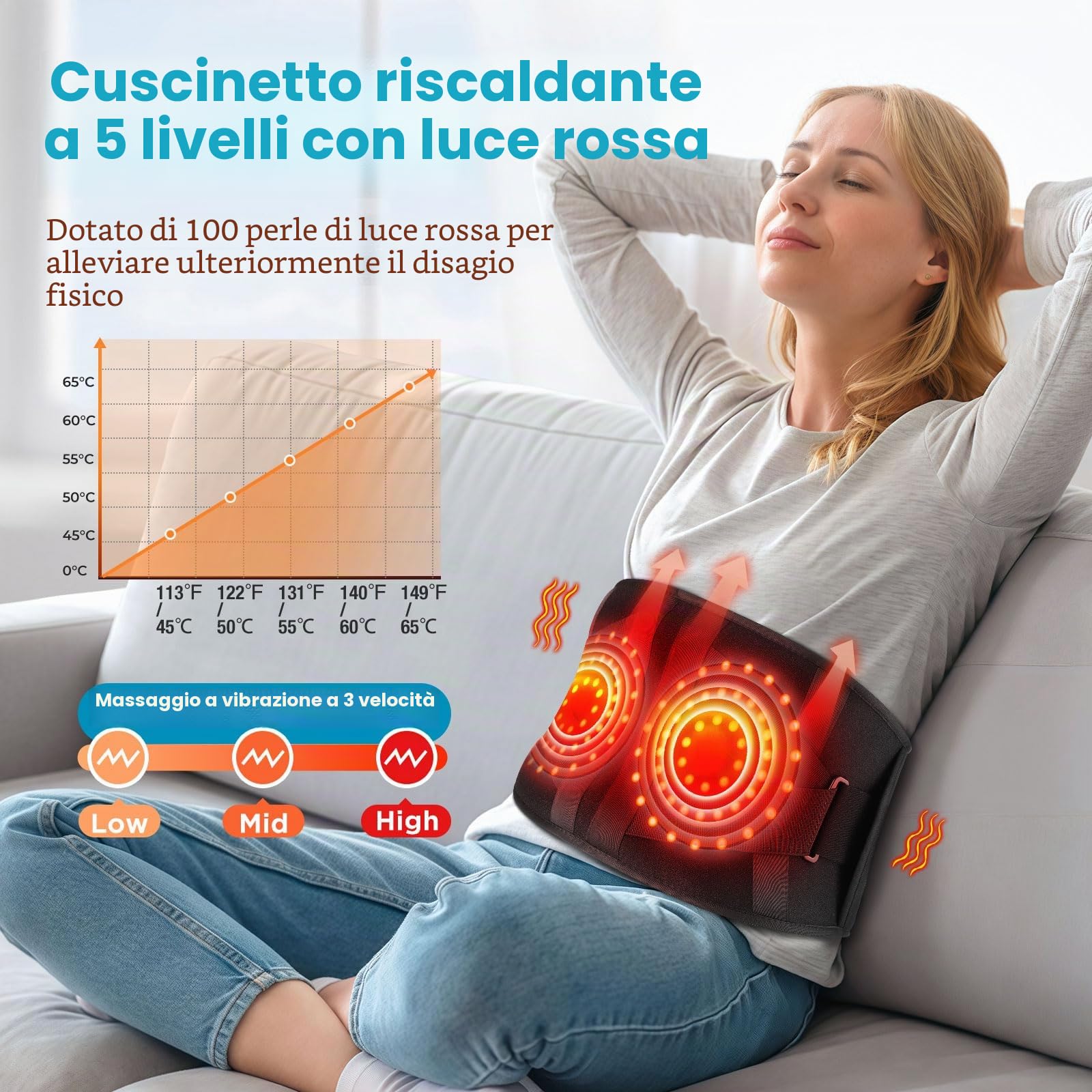 Cuscino riscaldante per la schiena, massaggiatore per la schiena senza fili contro i dolori mestruali, cuscino massaggiante riscaldato per la parte bassa della schiena, cintura lombare per uomini e
