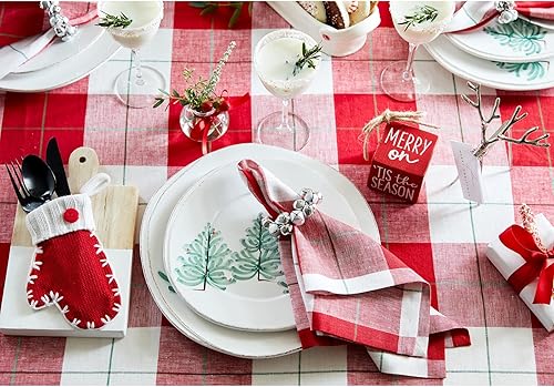 Miniatura 4 de Solino Home Camino de mesa de lino de 14 x 72 pulgadas, 100% lino puro, camino de mesa a cuadros muy feliz para Acción de Gracias, Navidad, lavable