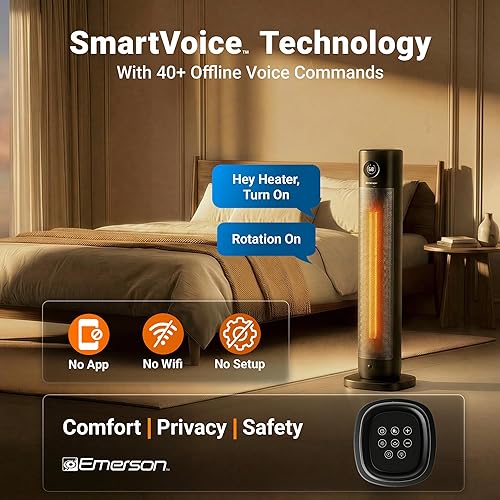 Miniatura 2 de Emerson SmartVoice - Torre de 32 pulgadas, calentador de espacio, más de 40 comandos de control de voz sin conexión, sin aplicación, sin WIFI, sin