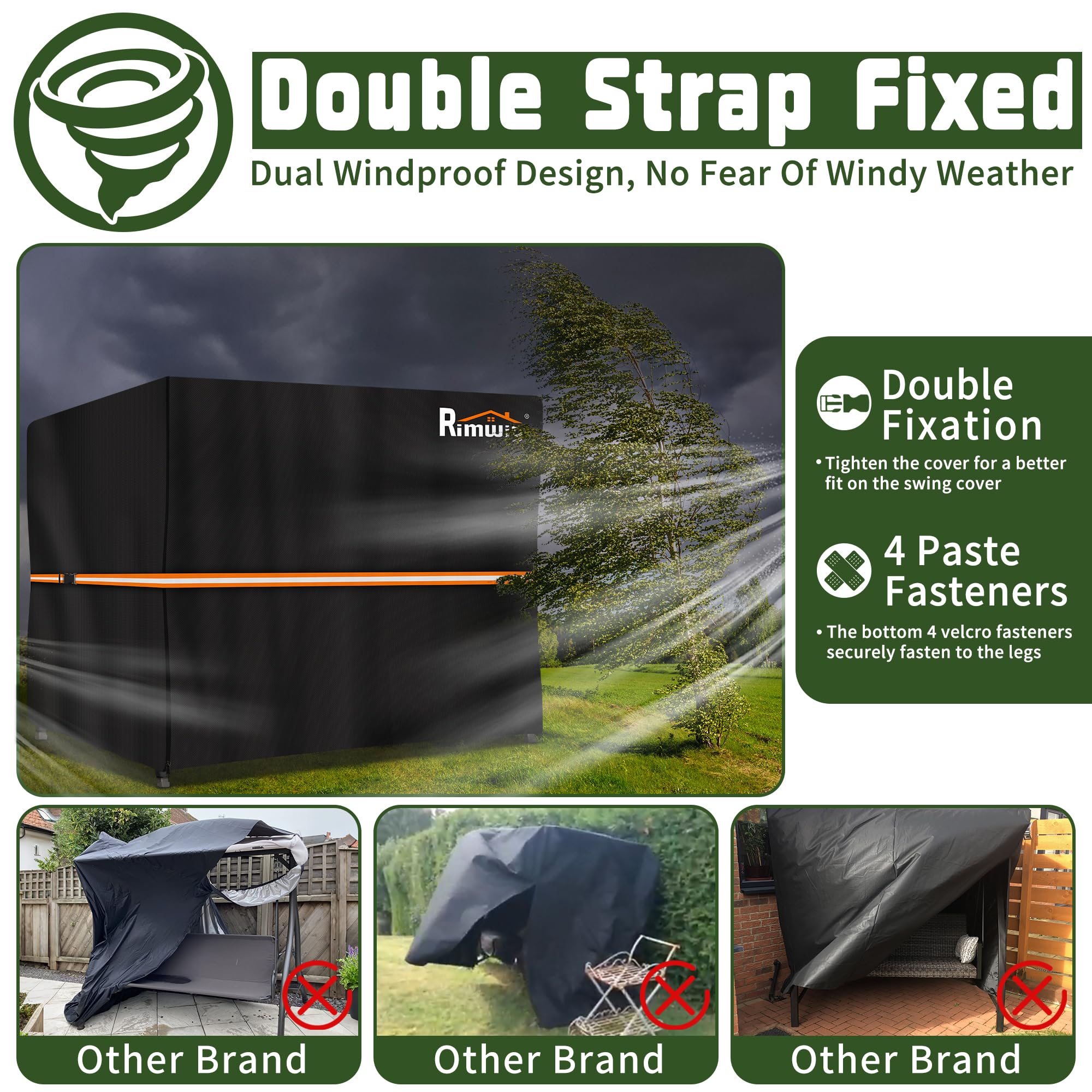 Fundas para columpio de jardín, impermeables, resistentes, de 3 plazas, para exteriores, resistentes al viento, anti-UV, para patio, jardín, hamaca (215 x 125 x 170 cm), color negro