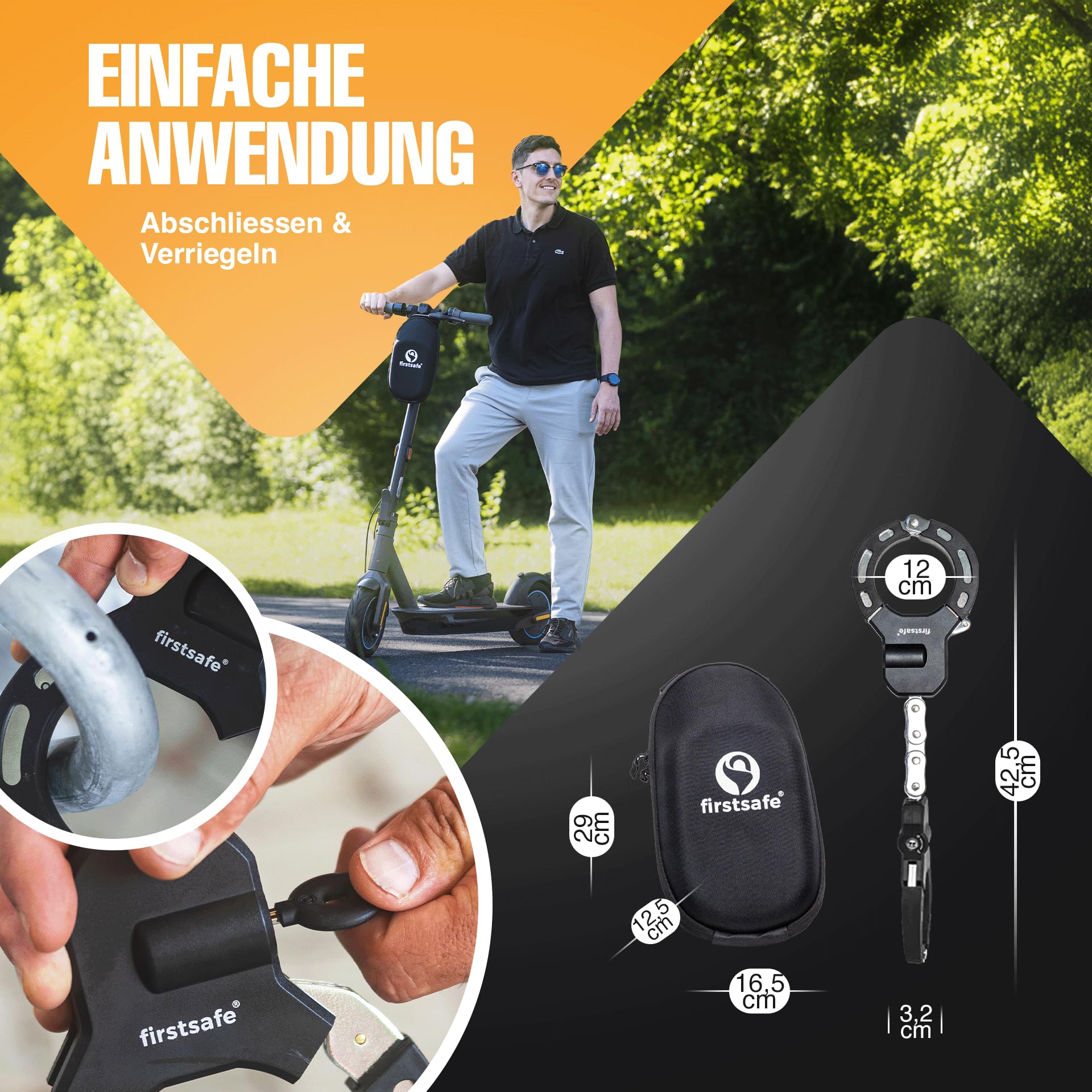 Candado para patinete eléctrico, resistente a los cortes y con silicona, ideal para scooter (42,5 con bolsa)
