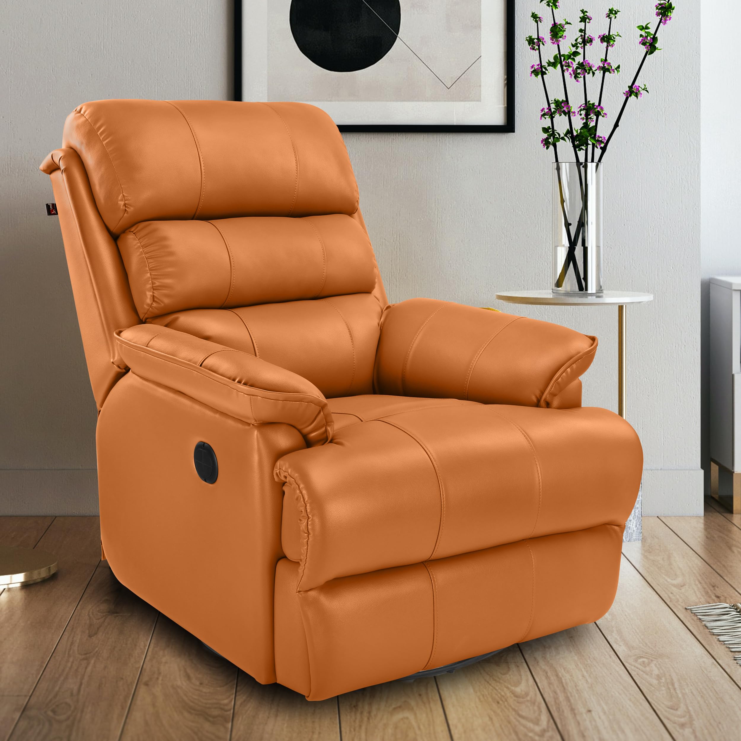 Little NAP Dual Motor Motor Quies Soft Leatherette Auto Motorized Rocking & Revolving Recliner | Padded 1 Seater Aram Sofa | Relaxing Chair for Home Office Movie Theater Living Bed Room | Tan-image-19