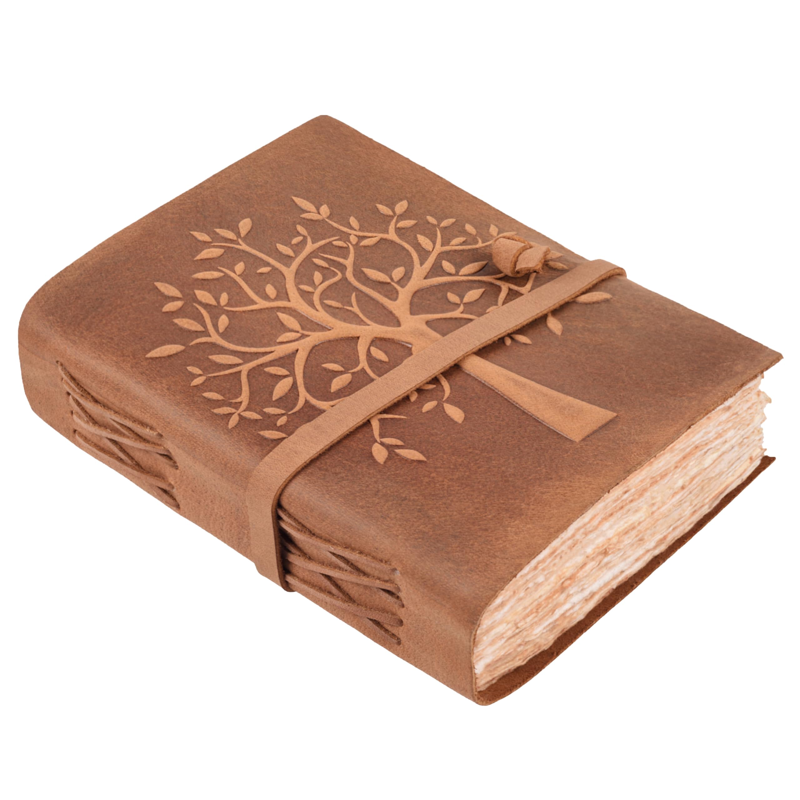 LEATHER VILLAGE Tree of Life Ledergebundenes Vintage-Tagebuch für Männer und Frauen, Buch der Schatten, antiker Büttenrand, handgefertigtes Aquarellpapier zum Schreiben, Zeichnen und Skizzieren, 33 x