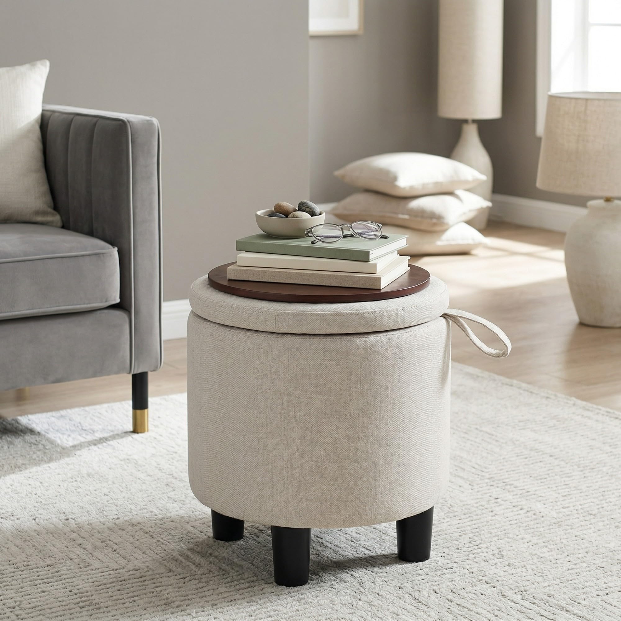 SOARS Pouf de Rangement 19L, Tabouret Rond avec Couvercle Réversible