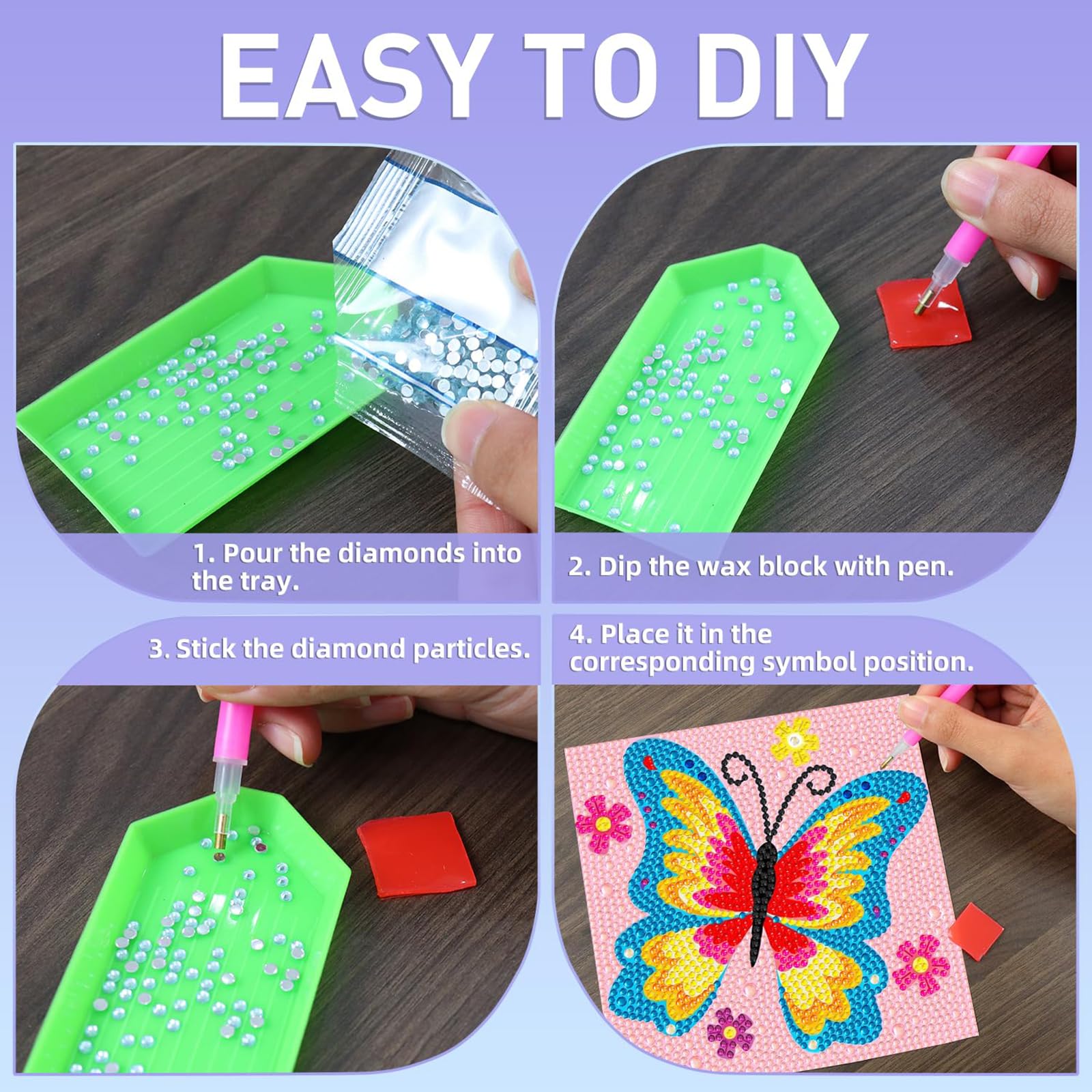 Kinwodon Butterfly Diamond Art for Kids 5D Diamond Painting Art Kits with Frame - Image 4