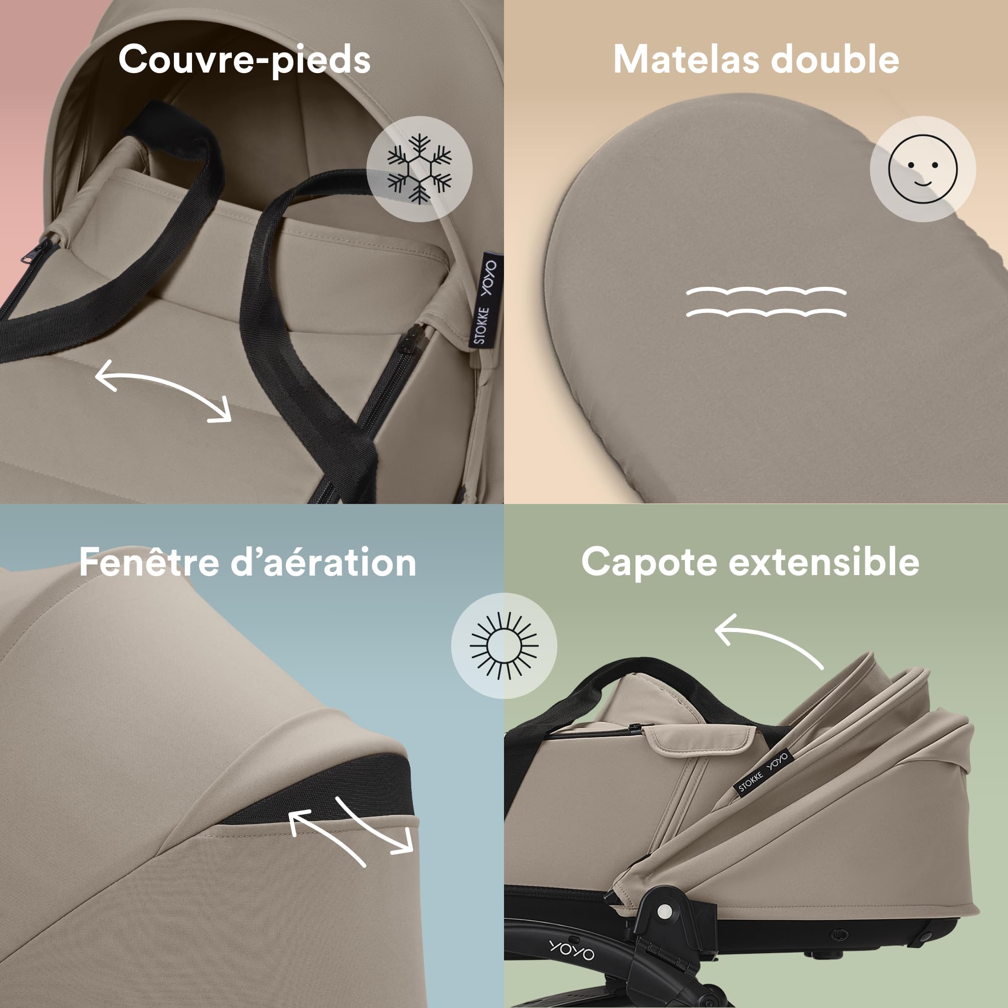 Stokke YOYO Newborn Shell, Taupe - jusqu’à 6 mois ou 9 kg - Inclus: coque semi-dure, double matelas, couvre-pieds - Cadre YOYO nécessaire (vendu séparément)