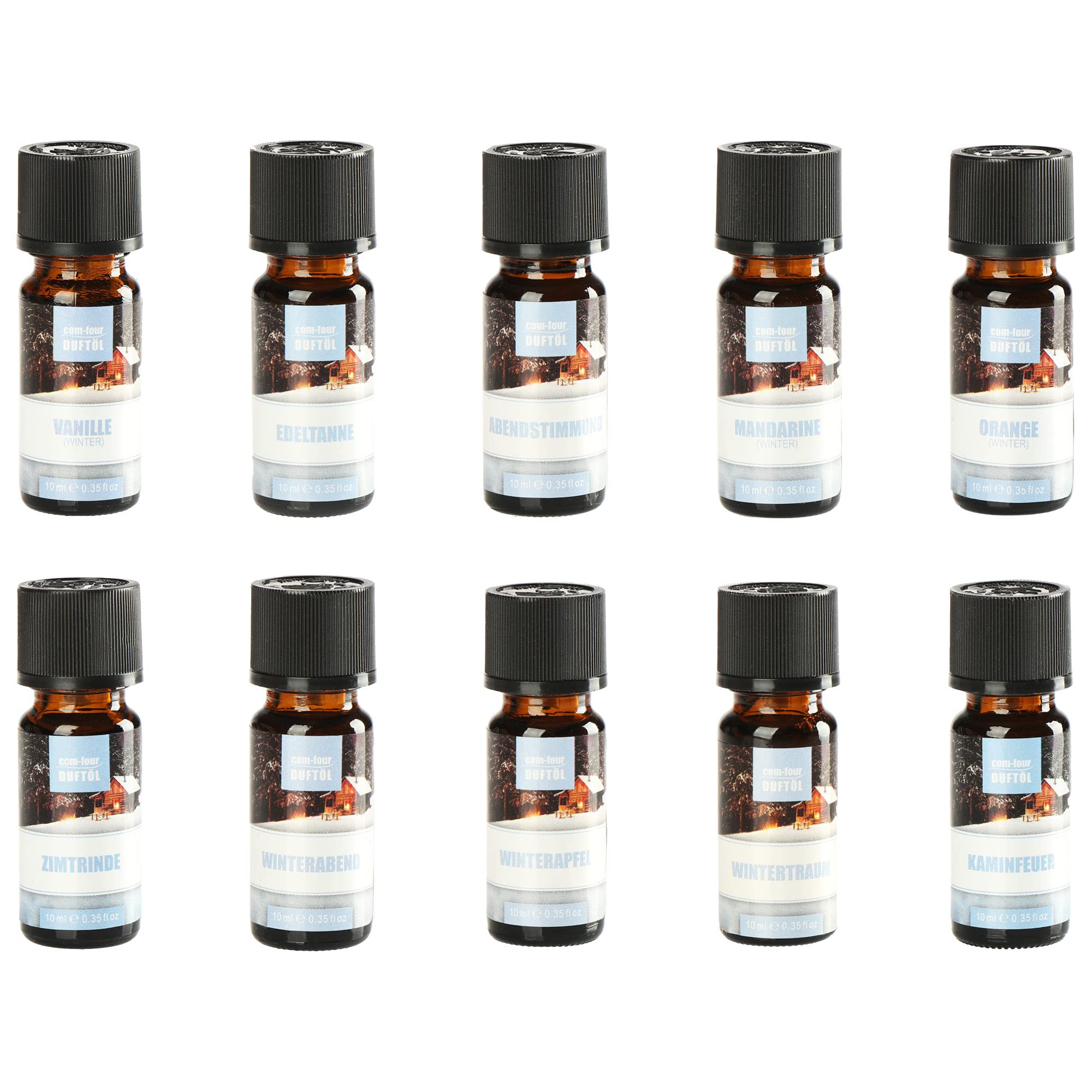 COM-FOUR® 10x Rózne zapachowe olejki - Zapach do pokoju "Winter Mood" - Olejek zapachowy do dyfuzorów, odswiezaczy, odparowywaczy wody, nawilzaczy (10 sztuk - zimowy nastrój)