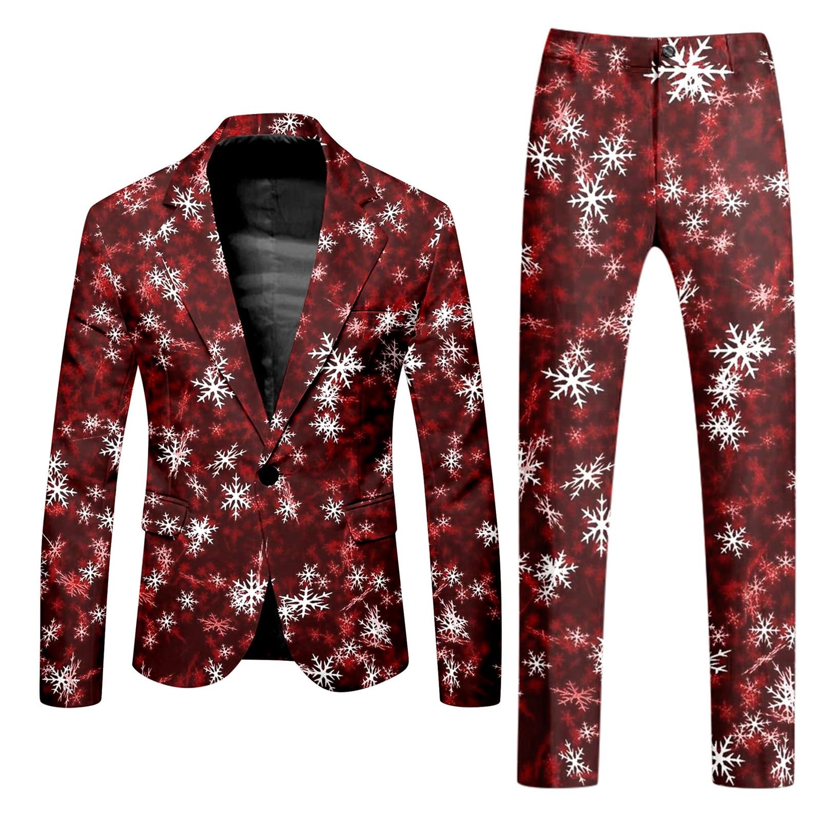 Completo Uomo Elegante 2 Pezzi Natalizio Oversize Vintage Tuta da uomo con Giacca e Pantalone Slim Fit con Stampa di Natale Autunno Inverno Regular Fit Maniche Lunghe Alla Moda per Cocktail Carnevali