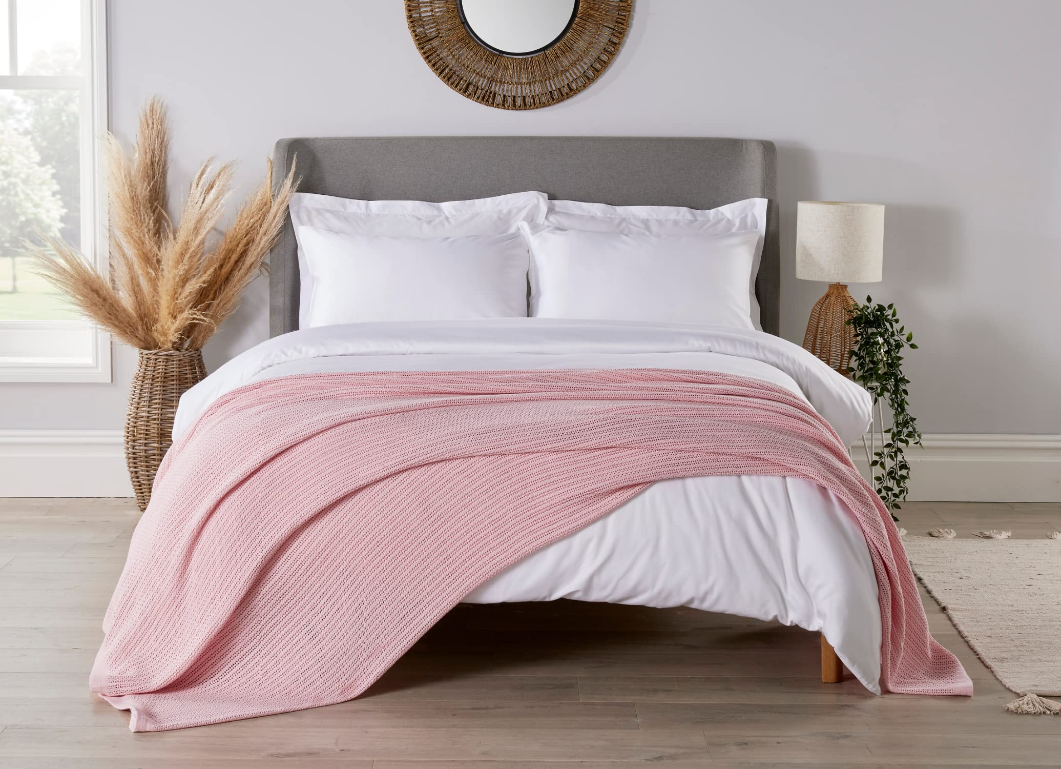 Diana Cowpe Pink 100% Cotton Cellular Blanket Double Bed/Adult Size Cellular Blanket Large | Double Bed Blanket 230 X 230Cm Cellular Blanket