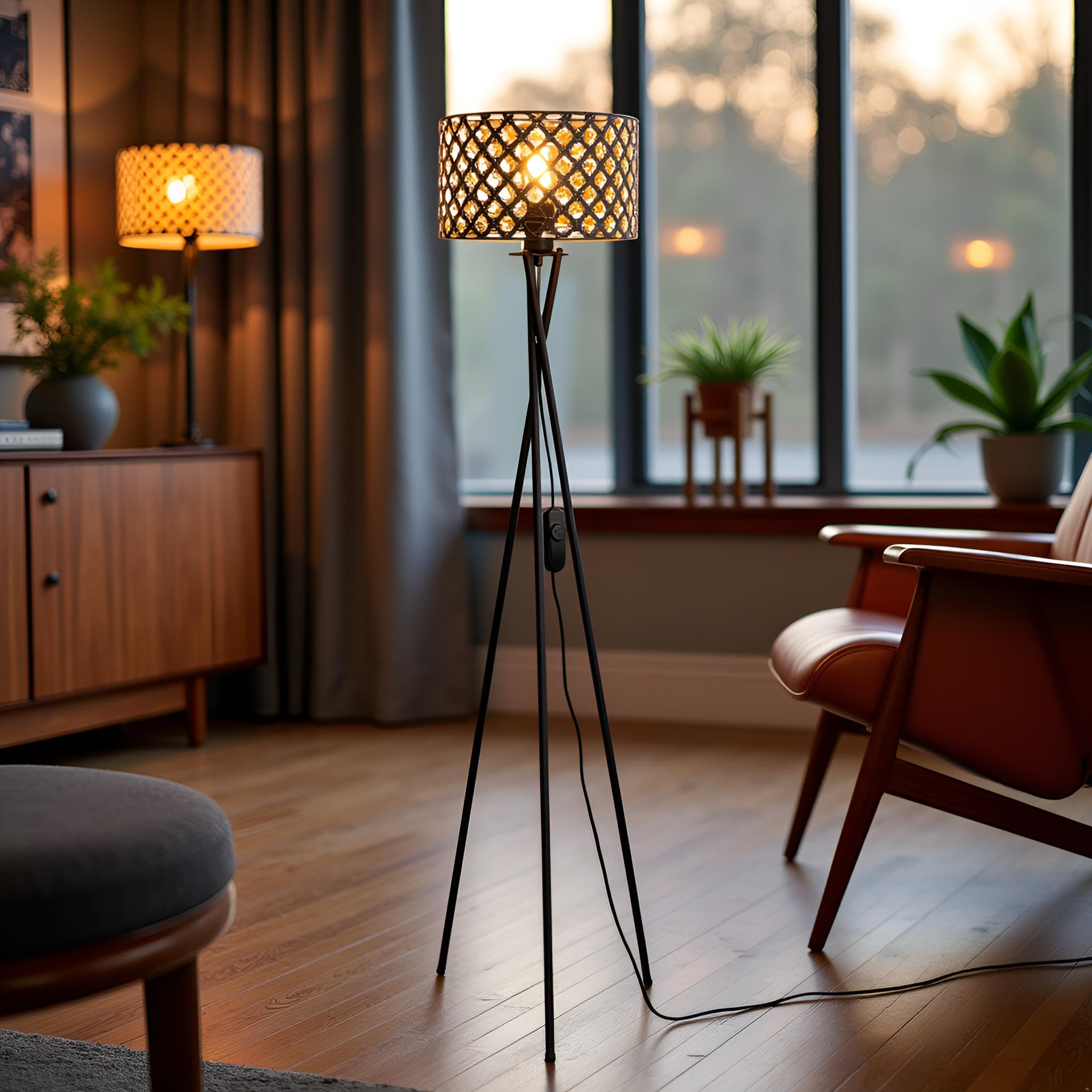Vintage Metall Stehleuchte Dimmbar LED, Schwarz/Gold | Dreibein, Wohnzimmer & Schlafzimmer, Retro Standleuchte, Für Familien