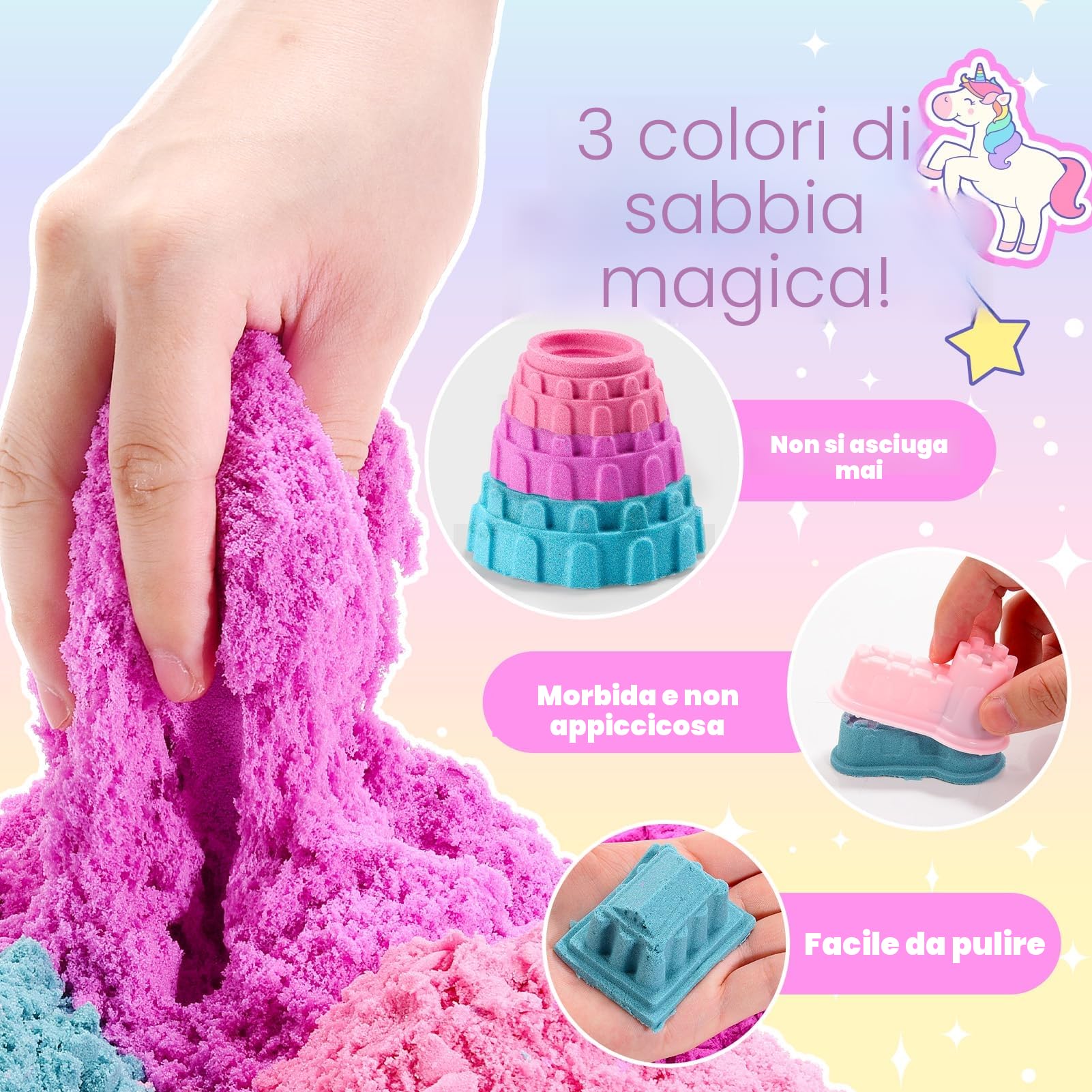 Regalo unicorno per ragazze Magic Sand Toy sabbia da gioco per bambini 3-10 anni